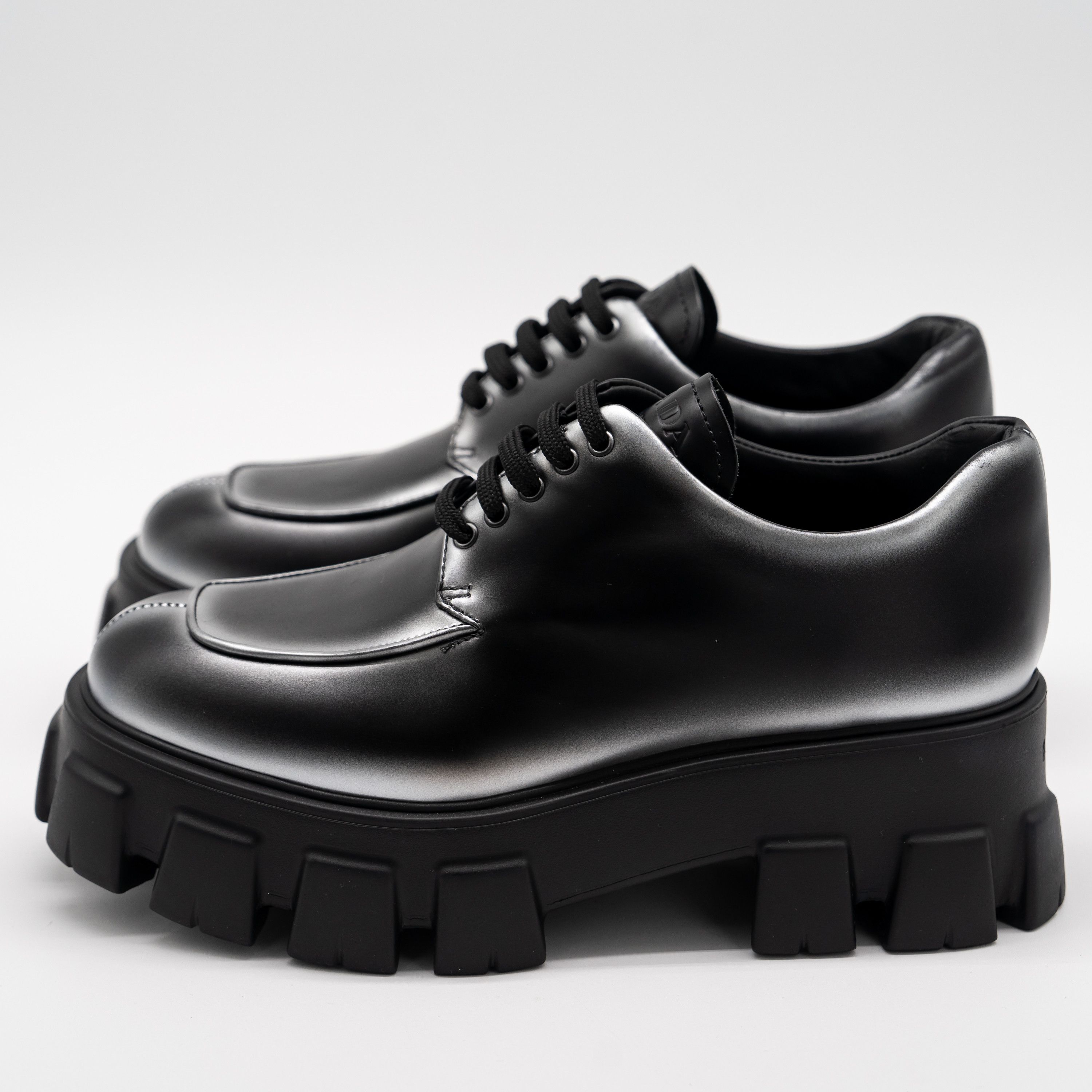 Prada Prada Monolith Brushed Leather Lace-up Shoes Black Silver Size US 9.5 / IT 39.5 - 4 Thumbnail