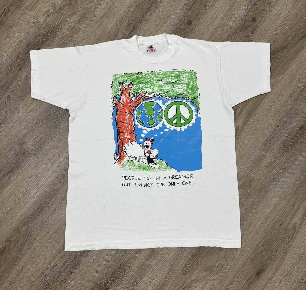Vintage 90s Calvin And Hobbes Art John Lennon Imagine Peace
