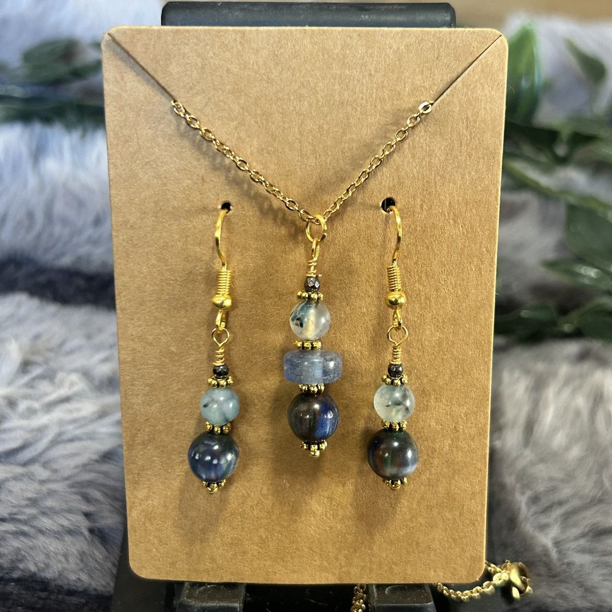 Handmade Handcrafted cat eye glass dragon vein agate necklace set Size ONE SIZE - 2 Thumbnail