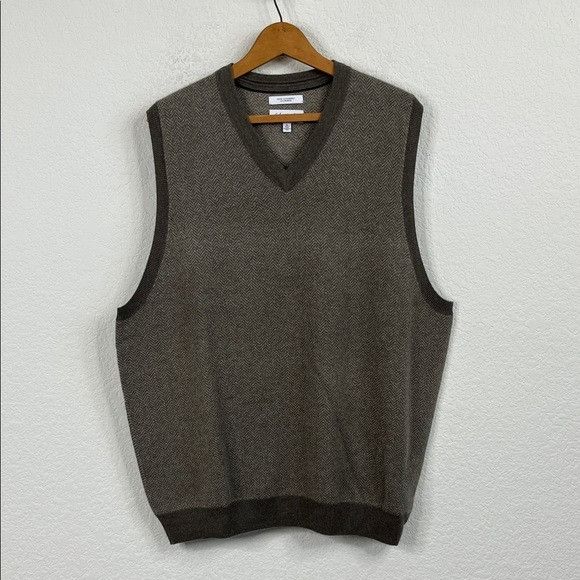 Nordstrom John W. Nordstrom Cashmere Brown Gray V Neck Herringbone Che Size US XL / EU 56 / 4 - 1 Thumbnail