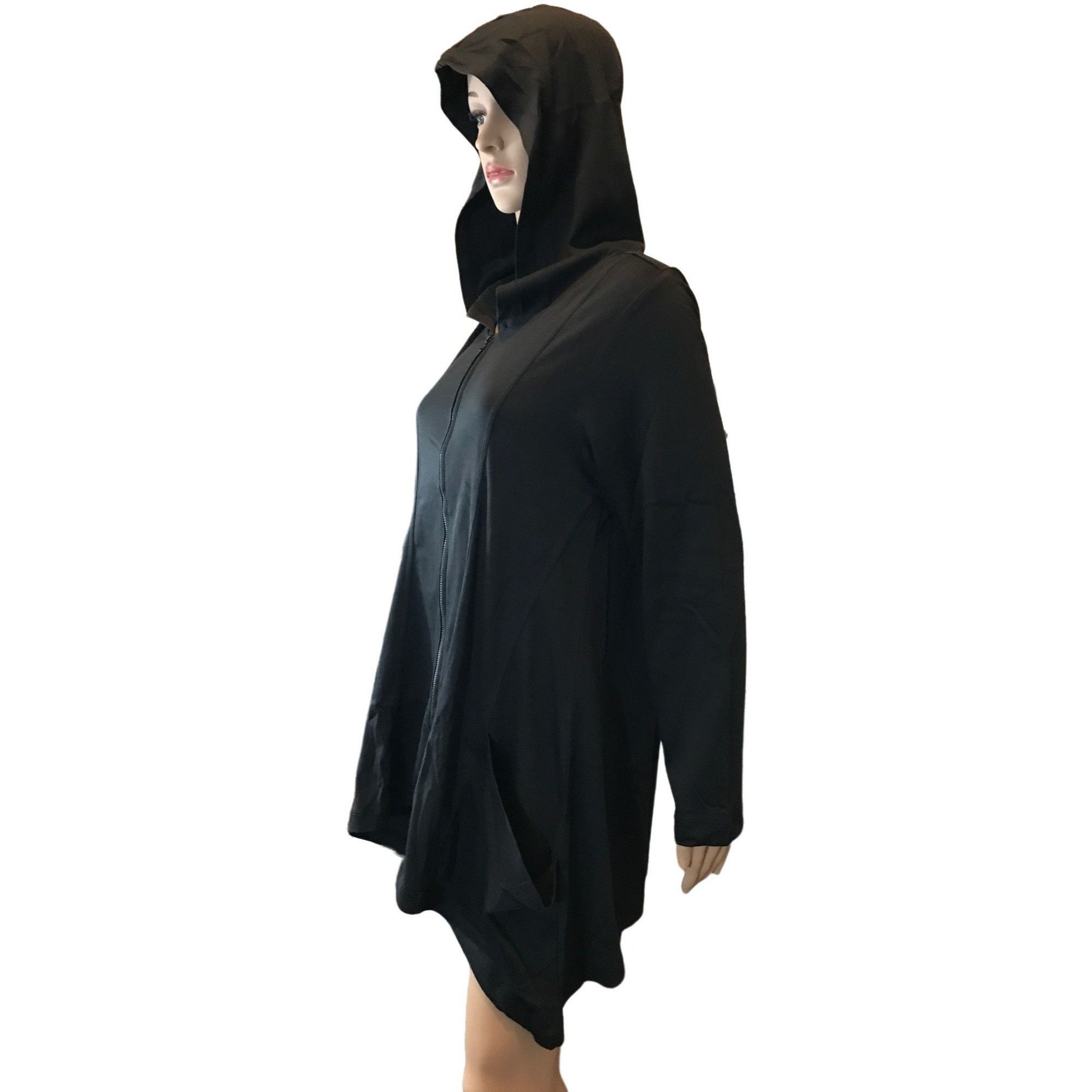 Designer Christine Alexander Large Black Cotton Hooded Long Smock Jac Size L / US 10 / IT 46 - 1 Thumbnail