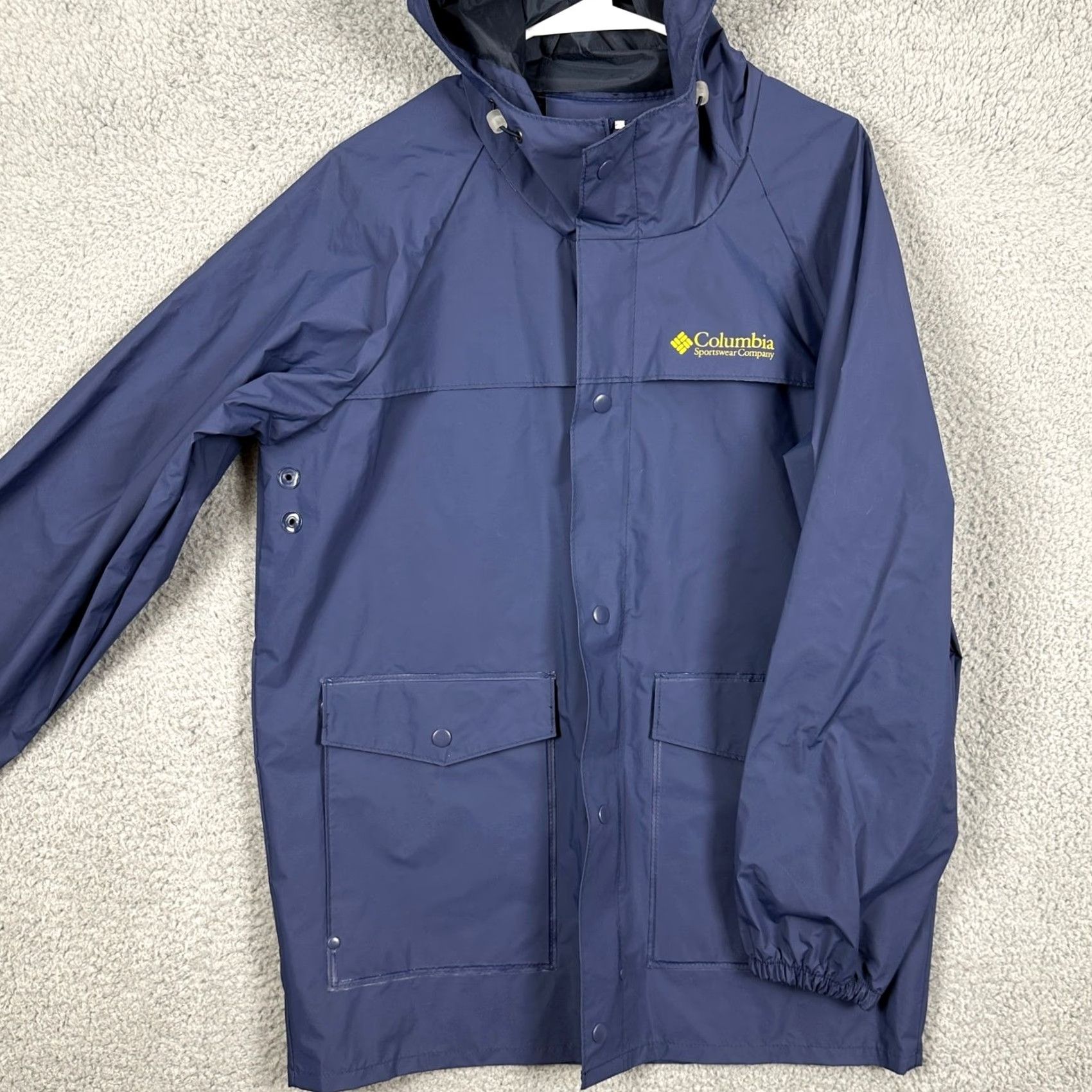 Vintage Columbia Jacket Raincoat Hoodie Mens Small Blue Full Zip Waterproof Flap Pocket Size US S / EU 44-46 / 1 - 2 Thumbnail