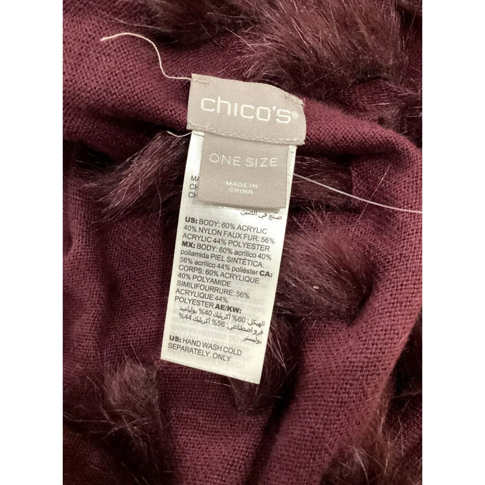Vintage Chicos Scarf Wrap Womens One Size Deep Merlot BNWT Soft Wrap Fur Whip Stitch Winter Size ONE SIZE - 4 Thumbnail