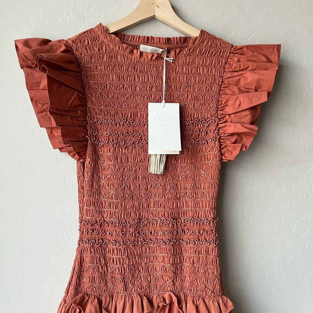Ulla Johnson NEW Ulla Johnson Dress Madeline Flutter Sleeve Smocked Midi Size XS / US 0-2 / IT 36-38 - 4 Thumbnail