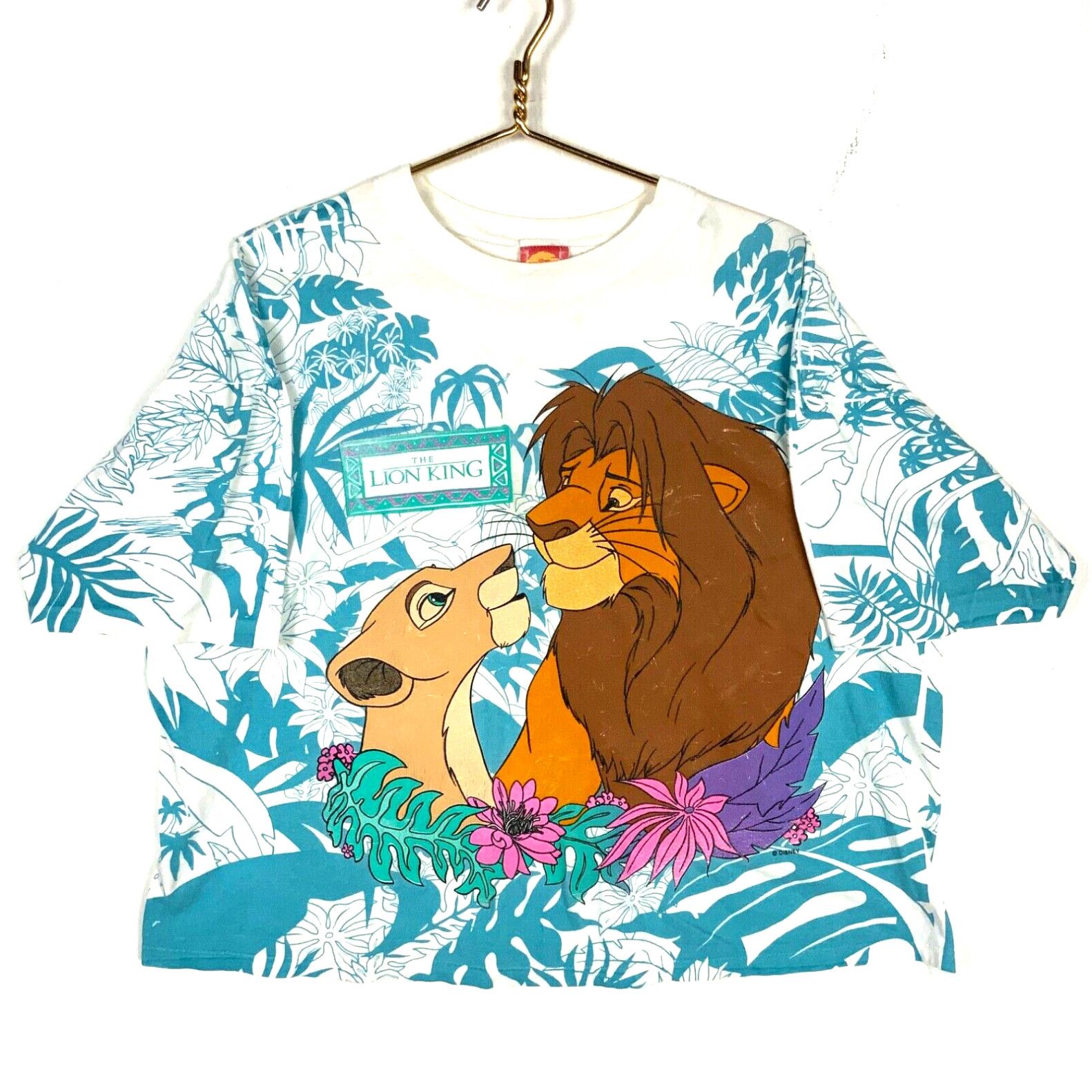 image of Vintage The Lion King Disney Women's T-Shirt Extra Large Aop Single Stitch in White (Size XL)