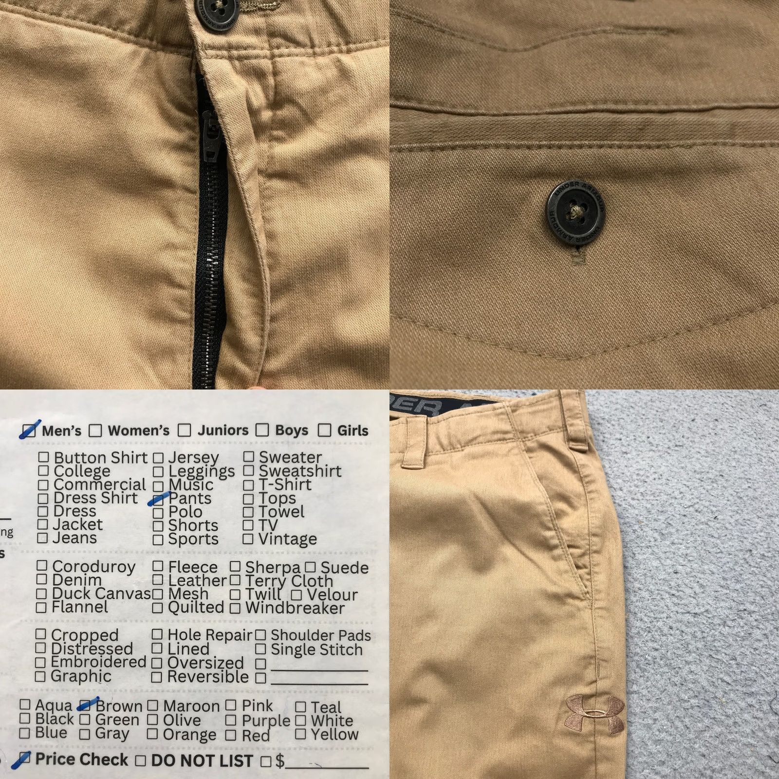 Under Armour Under Armour Chino Pants Mens 40x25 Pockets Baggy Logo Brown Shirt Trouser Pants, Button Zip, Straight, Regular Fit, Casual, Brown, 40x25 Size US 40 / EU 56 - 8 Thumbnail