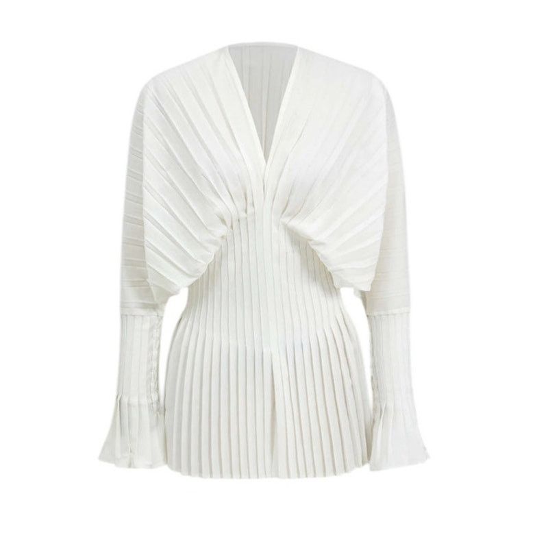 Other Commense Pleated Bell Sleeve V-Neck Twill Cloth Mini Dress Size S / US 4 / IT 40 - 5 Thumbnail