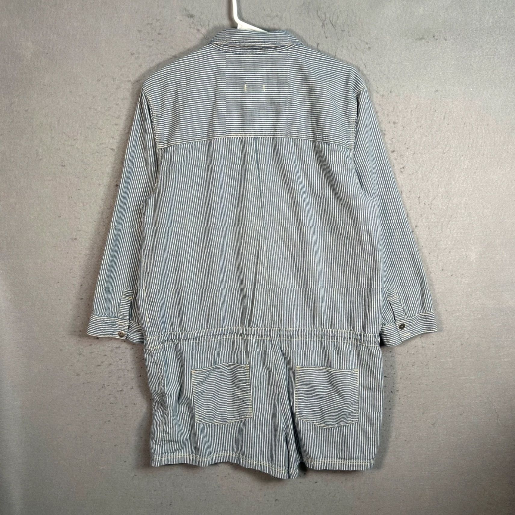 Madewell Madewell Jumpsuit Womens Large Blue Striped Long-Sleeve Button-Down Drawstring Womens Size 36" / US 14 / IT 50 - 2 Thumbnail