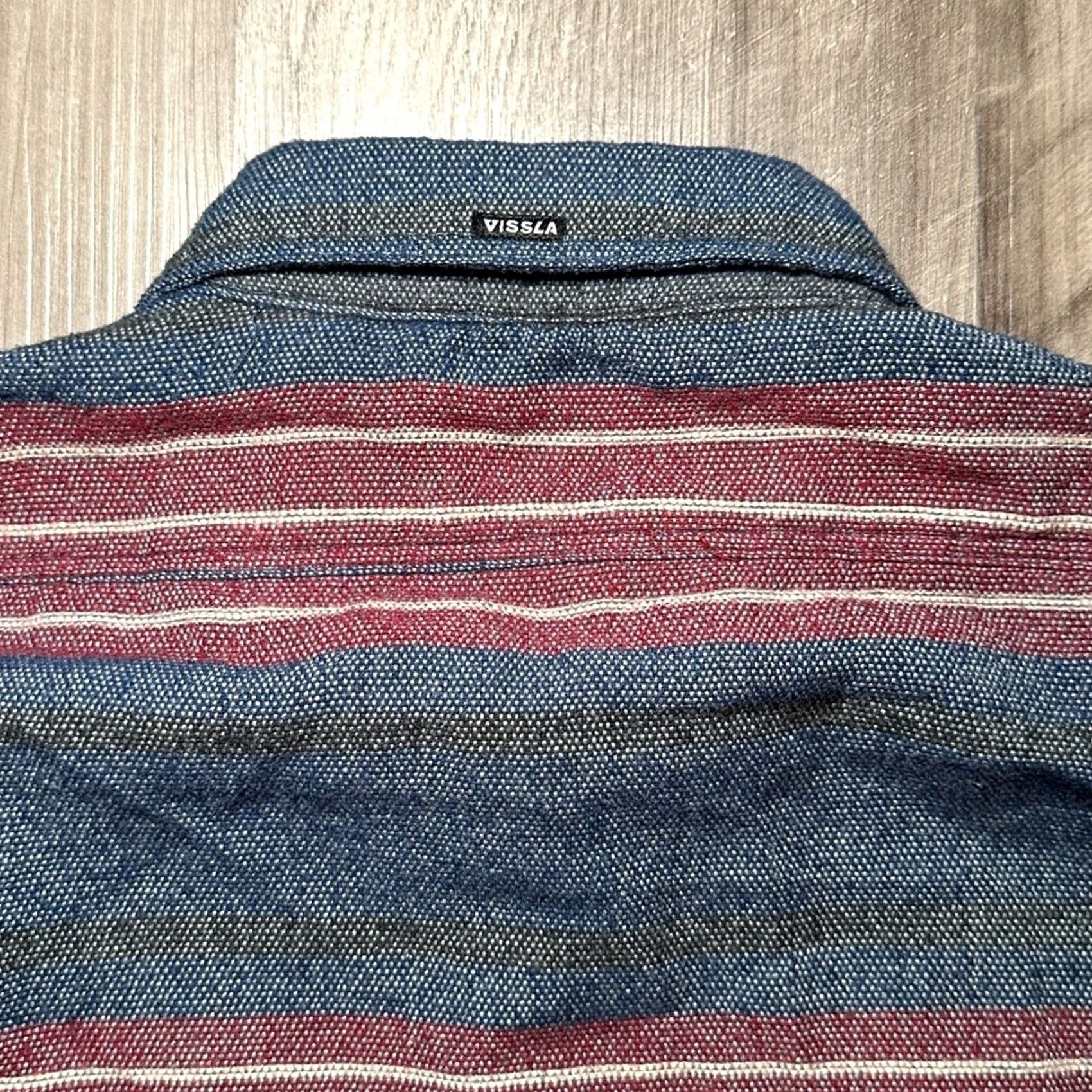 Vissla VISSLA Striped Wool Blend Long Sleeve Button Down Overshirt L Navy Blue Mens Large Size US L / EU 52-54 / 3 - 5 Thumbnail
