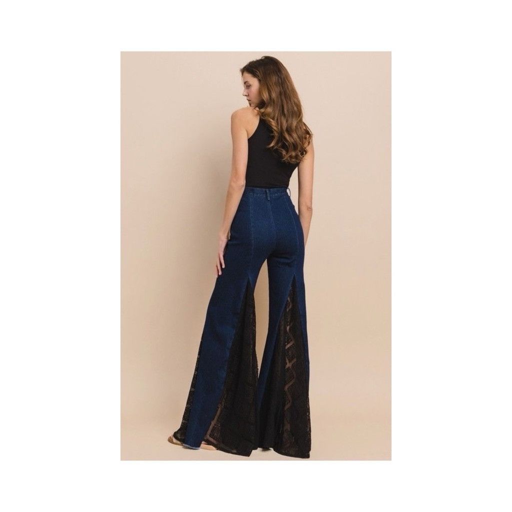 The Unbranded Brand NWOT Wilson Wide Leg Jeans with Lace Detail – Size Small Size 28" / US 6 / IT 42 - 3 Thumbnail