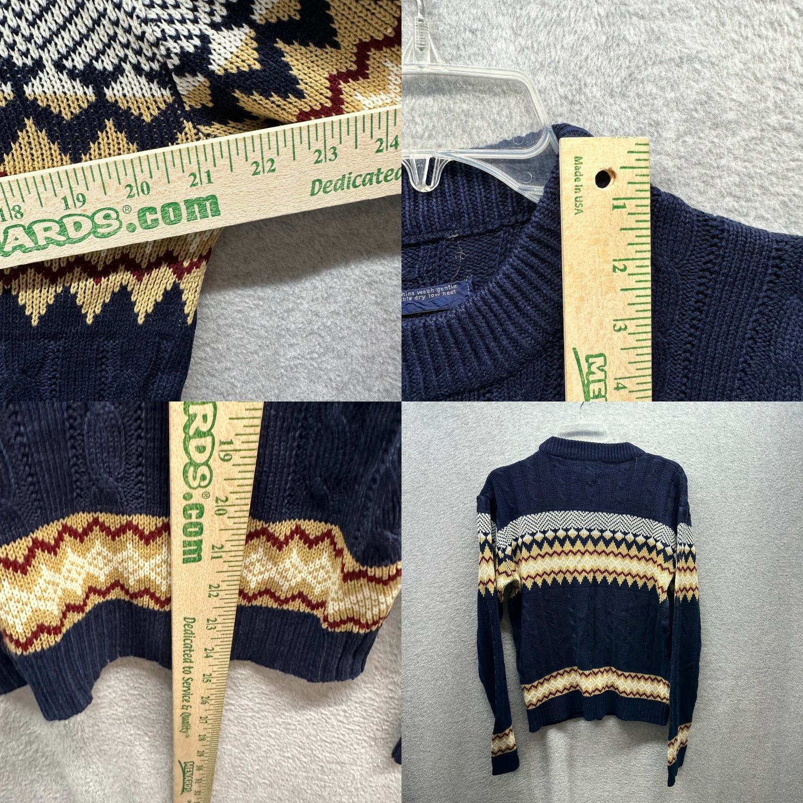 JCPenney VINTAGE J. C. Penney Sweater Mens Small Pullover Crew Neck Cable Diamond Argyle Knit Red Blue White 60s Classic Preppy Size US S / EU 44-46 / 1 - 8 Thumbnail