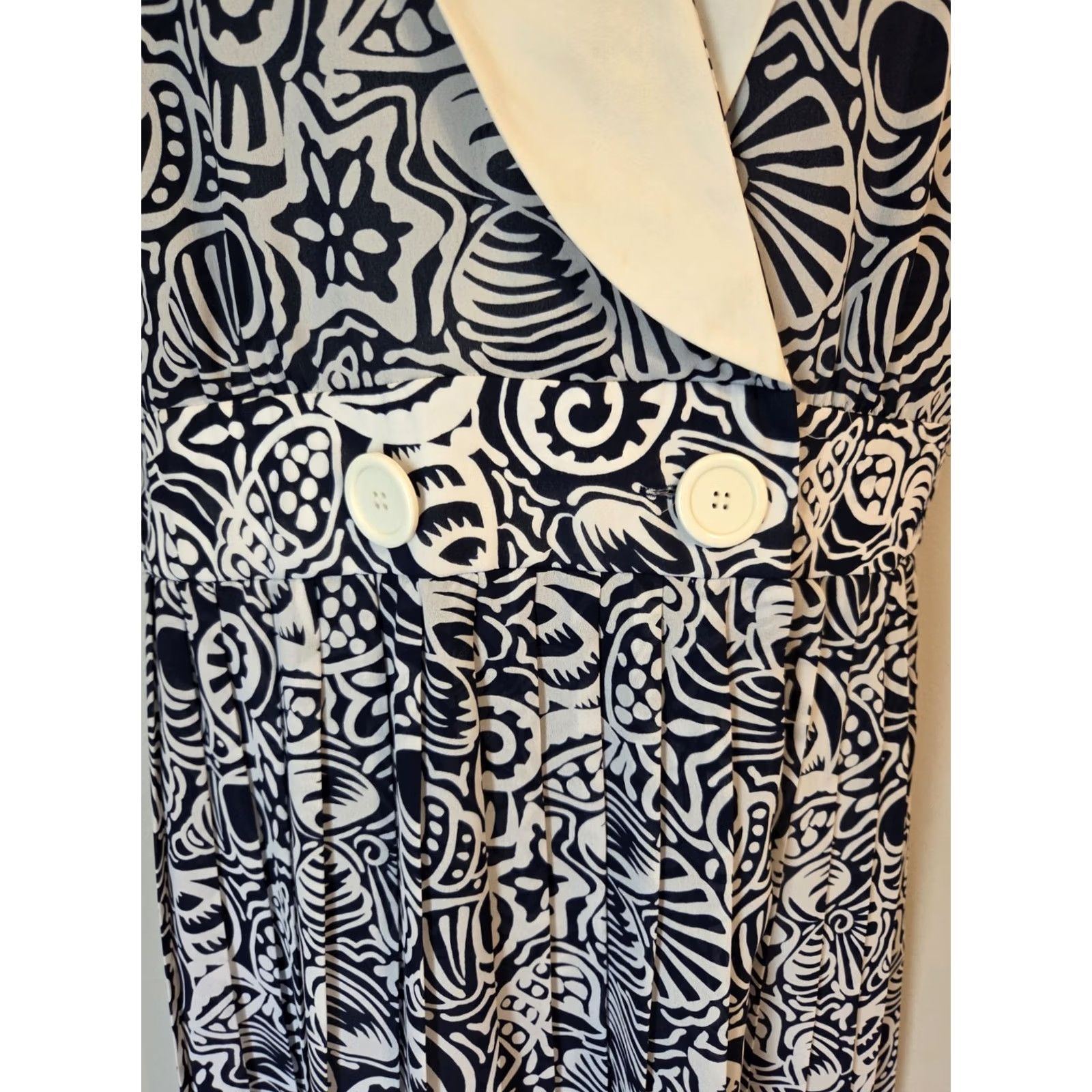 Vintage VINTAGE Leslie Fay Lord & Taylor Dress 14 Seashell Print Nautical 80s Navy/white Size XL / US 12-14 / IT 48-50 - 2 Thumbnail