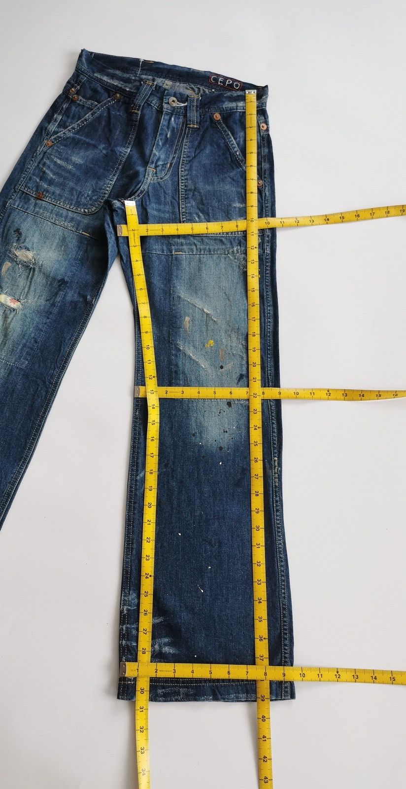 Japanese Brand Baggy Double Knee Cepo Work Military Paint Splatter Jeans Size US 28 / EU 44 - 12 Thumbnail