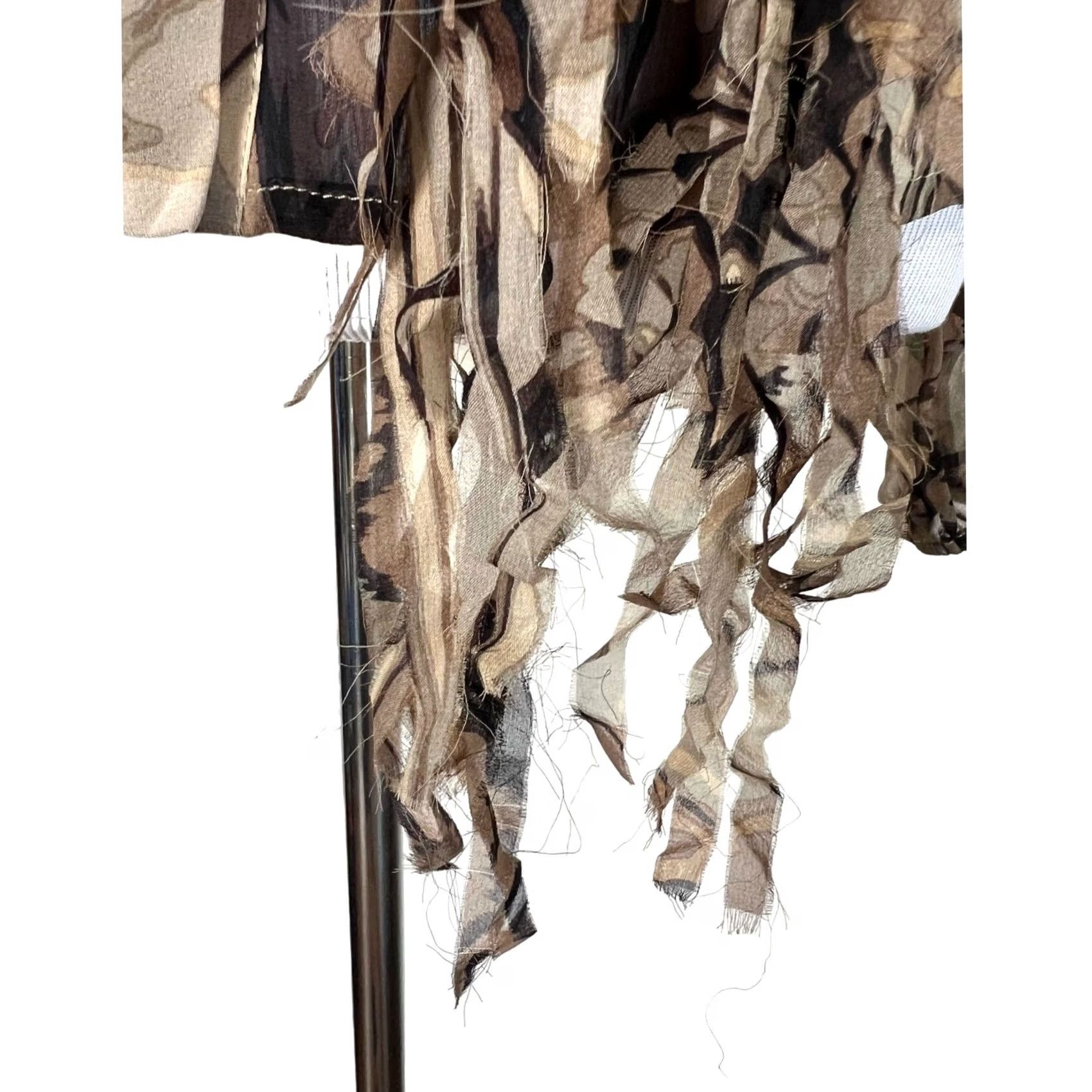 Vintage Per Se Silk Blouse Button Front Fringe Ruffle Front Brown Print Sheer Women’s 2 Size XS / US 0-2 / IT 36-38 - 3 Thumbnail