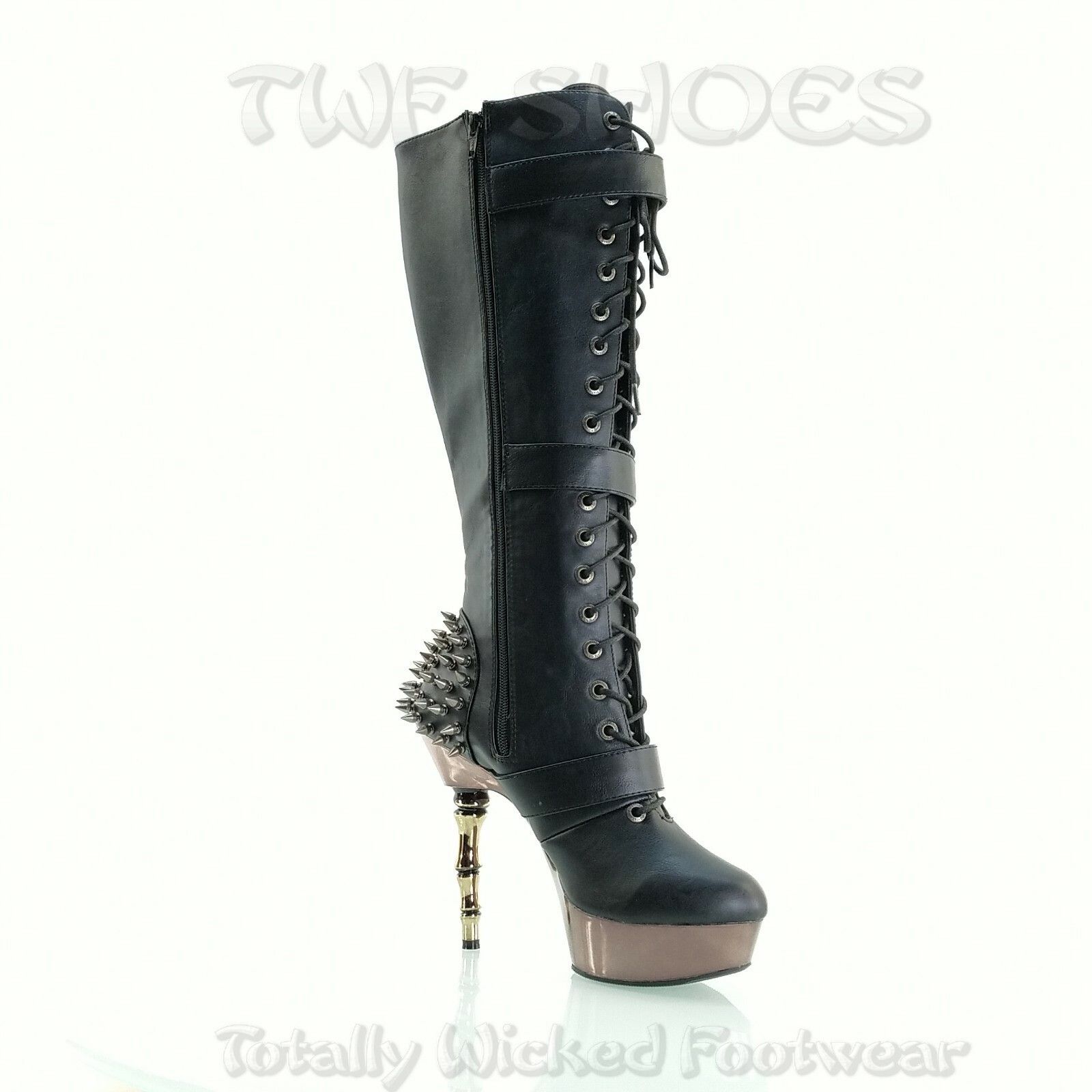 Demonia Cult DEMONIA Muerto Chrome Bone High Heel Spiked Skull Buckle Lac Size US 9 / IT 39 - 8 Thumbnail