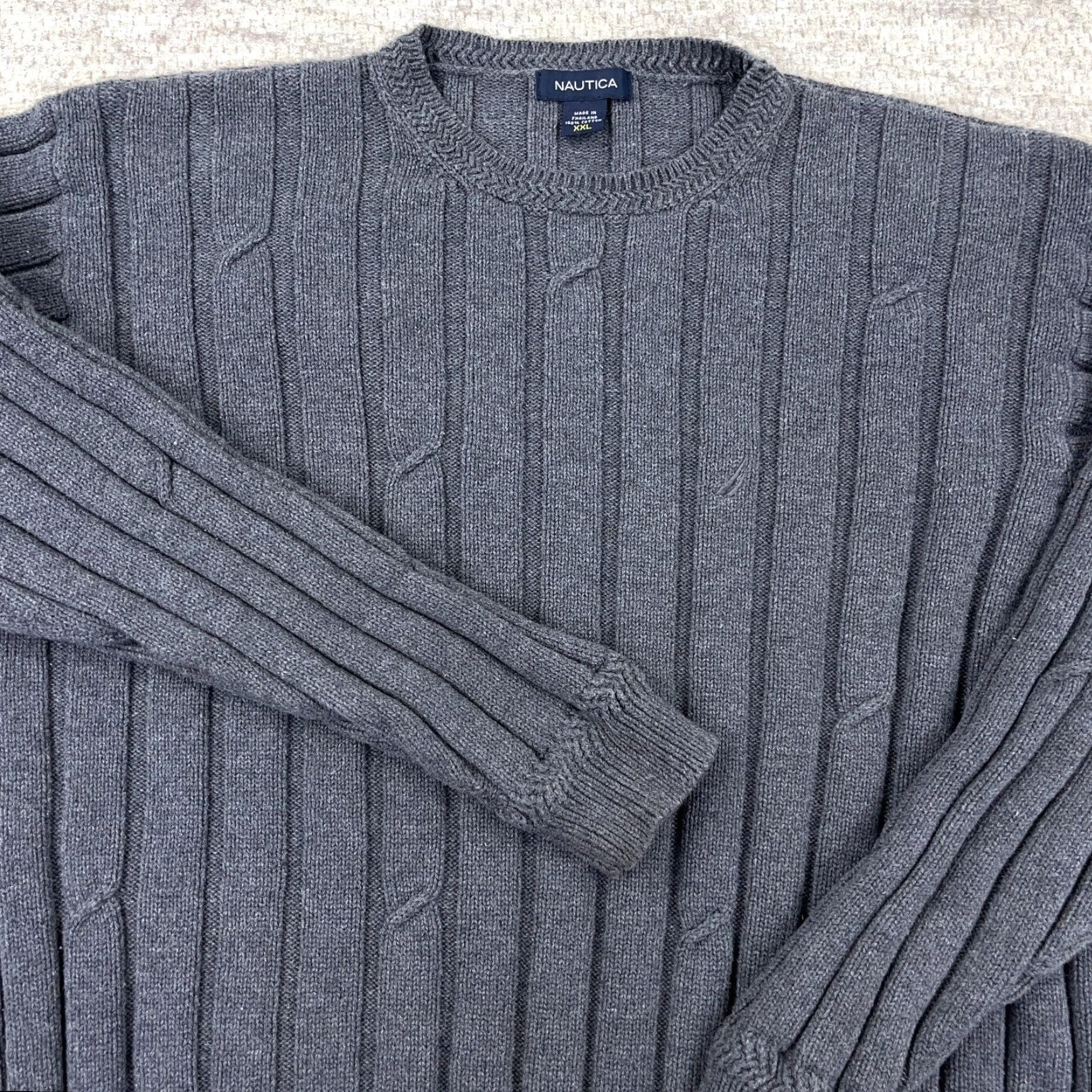 Nautica Nautica Sweater Men 2XL Gray Chunky Knit Crewneck Pullover Regular Fit Casual Modern Sports Size US XXL / EU 58 / 5 - 2 Thumbnail