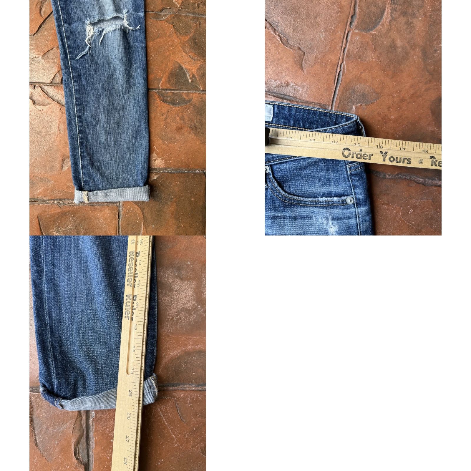 Vintage AG Adriano Goldschmied The Stilt Cigarette Roll-Up Jeans Women's 28 Distressed Jeans Size 28" / US 6 / IT 42 - 8 Thumbnail
