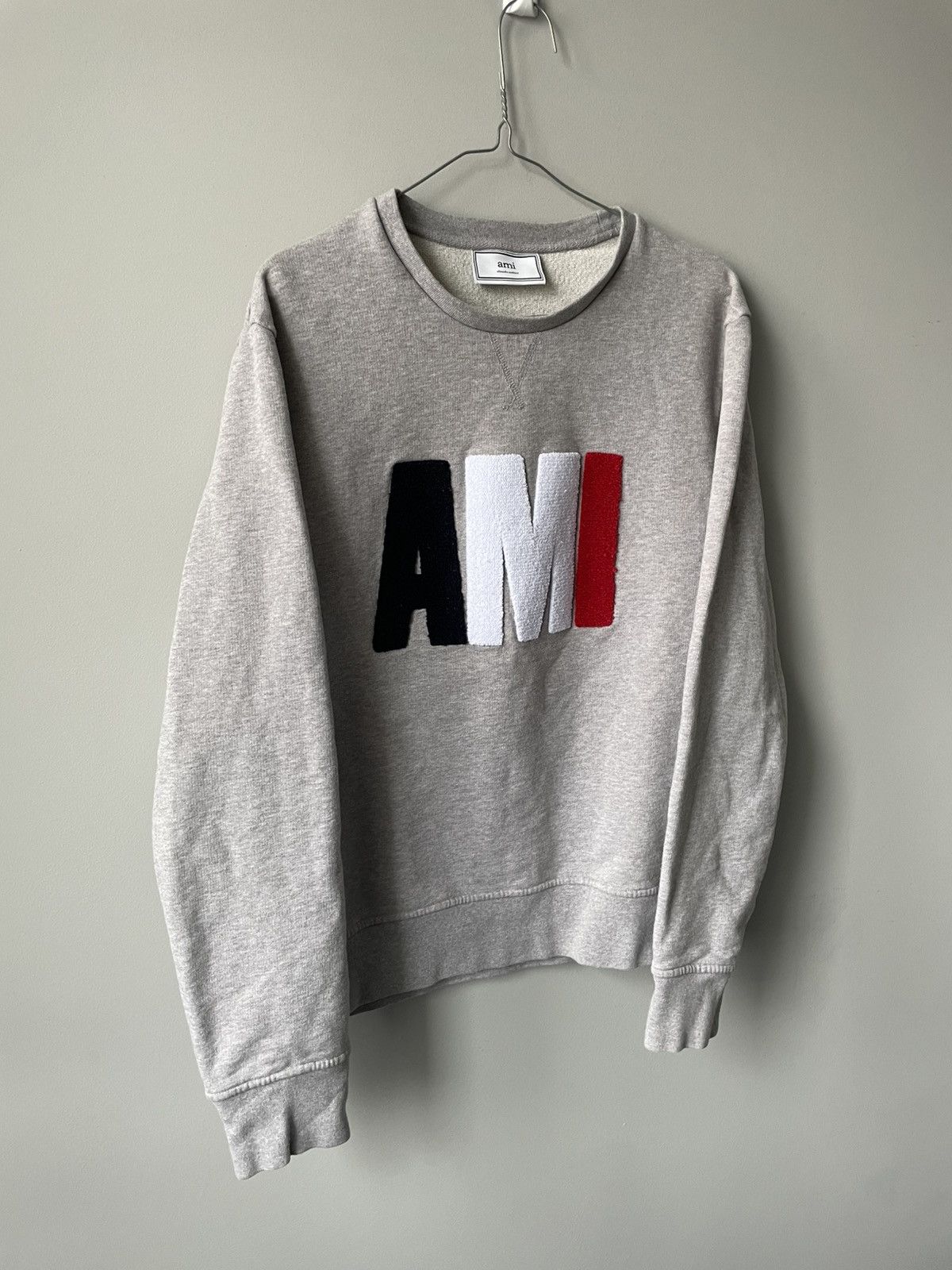 AMI AMI Alexandre Mattiussi Tricolor Bouclé Logo Sweatshirt Grey Size US L / EU 52-54 / 3 - 5 Thumbnail