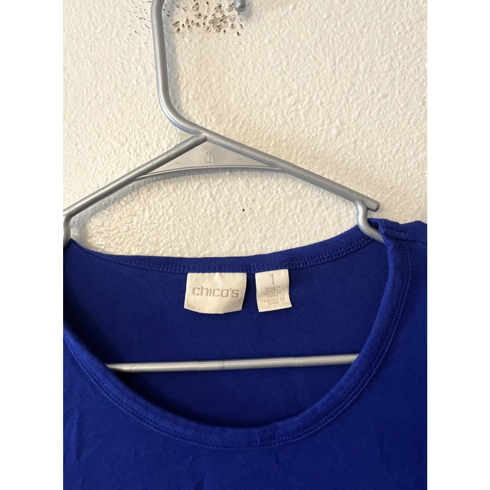 Vintage Chico's Shirt Womens 1 Blue Asymmetrical Short Sleeve Tee Stretch T-Shirt Round Neck Lace Crochet Vintage: No Size XS / US 0-2 / IT 36-38 - 2 Thumbnail
