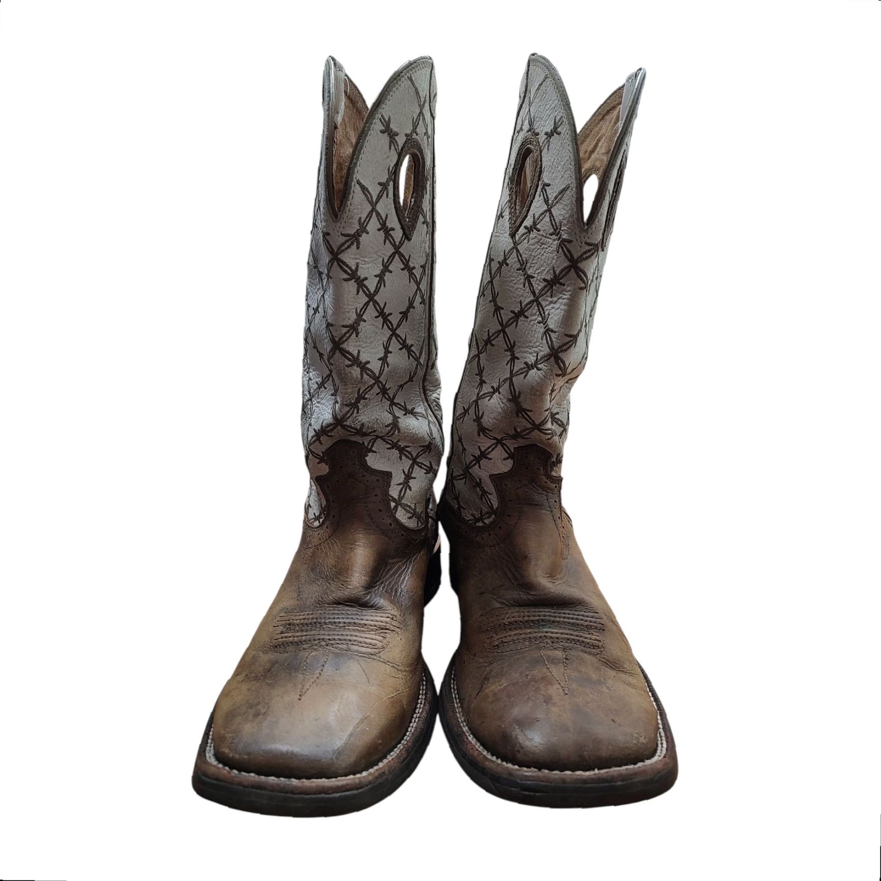 Twisted X Twisted X Western Boots Ruff Stock Bomber White Mens 9 D Leather Barbed Wire Rubber Cushioned Square Toe Slip On Western Cowboy Boot Mens Size US 9 / EU 42 - 4 Thumbnail