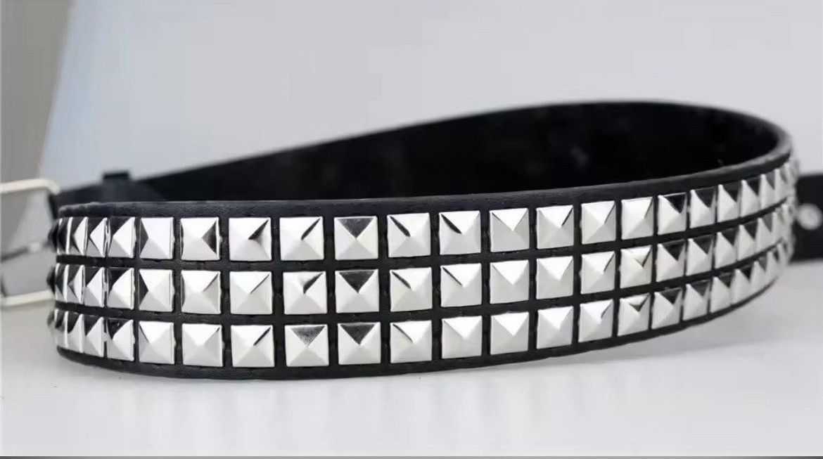 Leather 110cm Rivet Pyramid Studded PU Leather Belt Size ONE SIZE - 6 Thumbnail