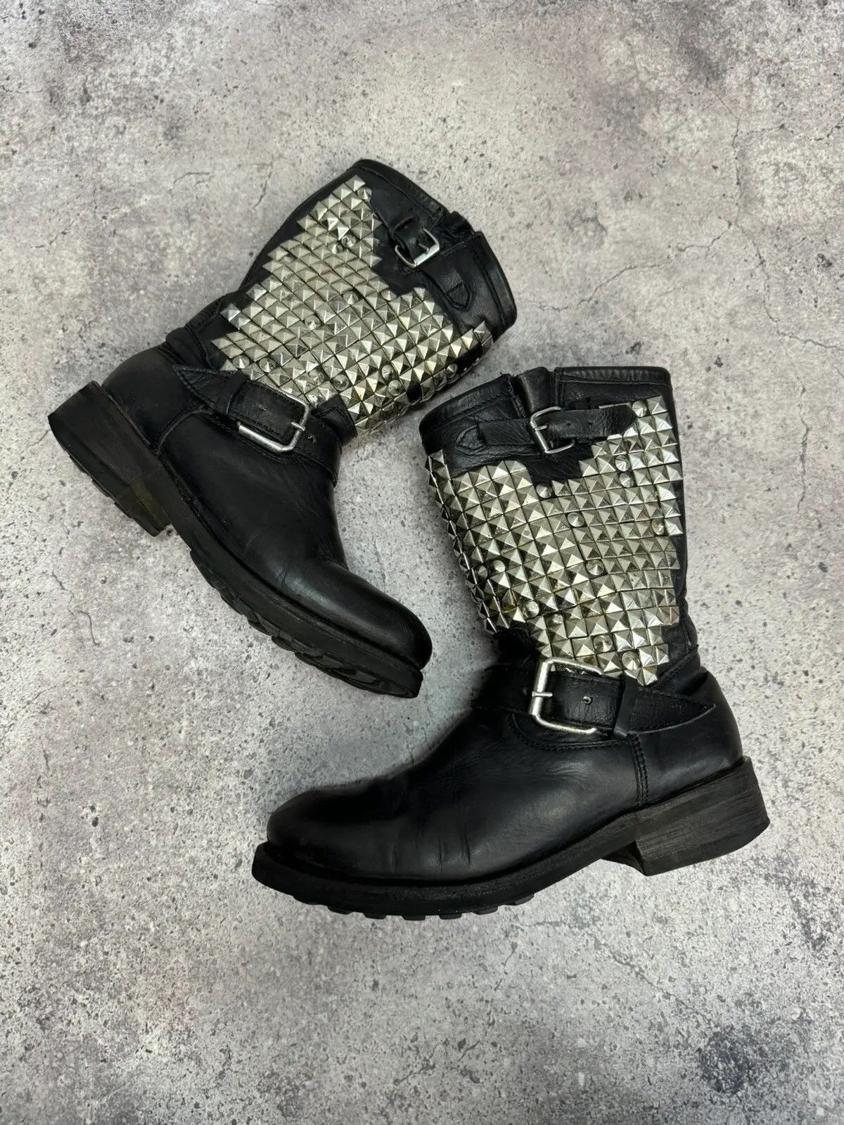 image of Vintage Leather Trash Biker Ash Boots Western Shoes Usa Moto in Black, Men's (Size 5.5)