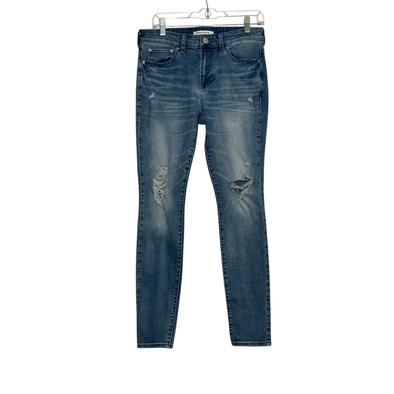 Pacsun Pacsun light splatter stacked ripped skinny jeans size 30 Size US 30 / EU 46 - 1 Thumbnail