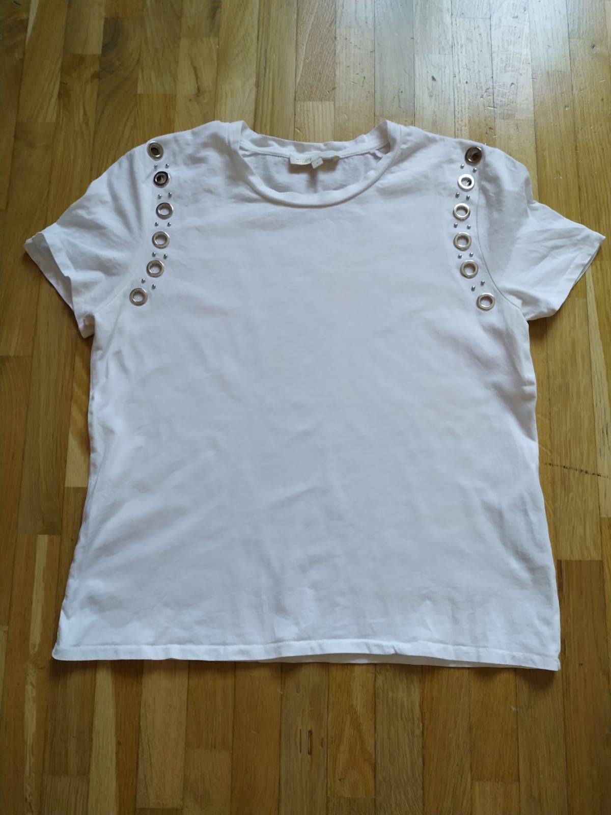 Maje White t-shirt Maje, S metal rings, tee, tshirt Size S / US 4 / IT 40 - 2 Thumbnail