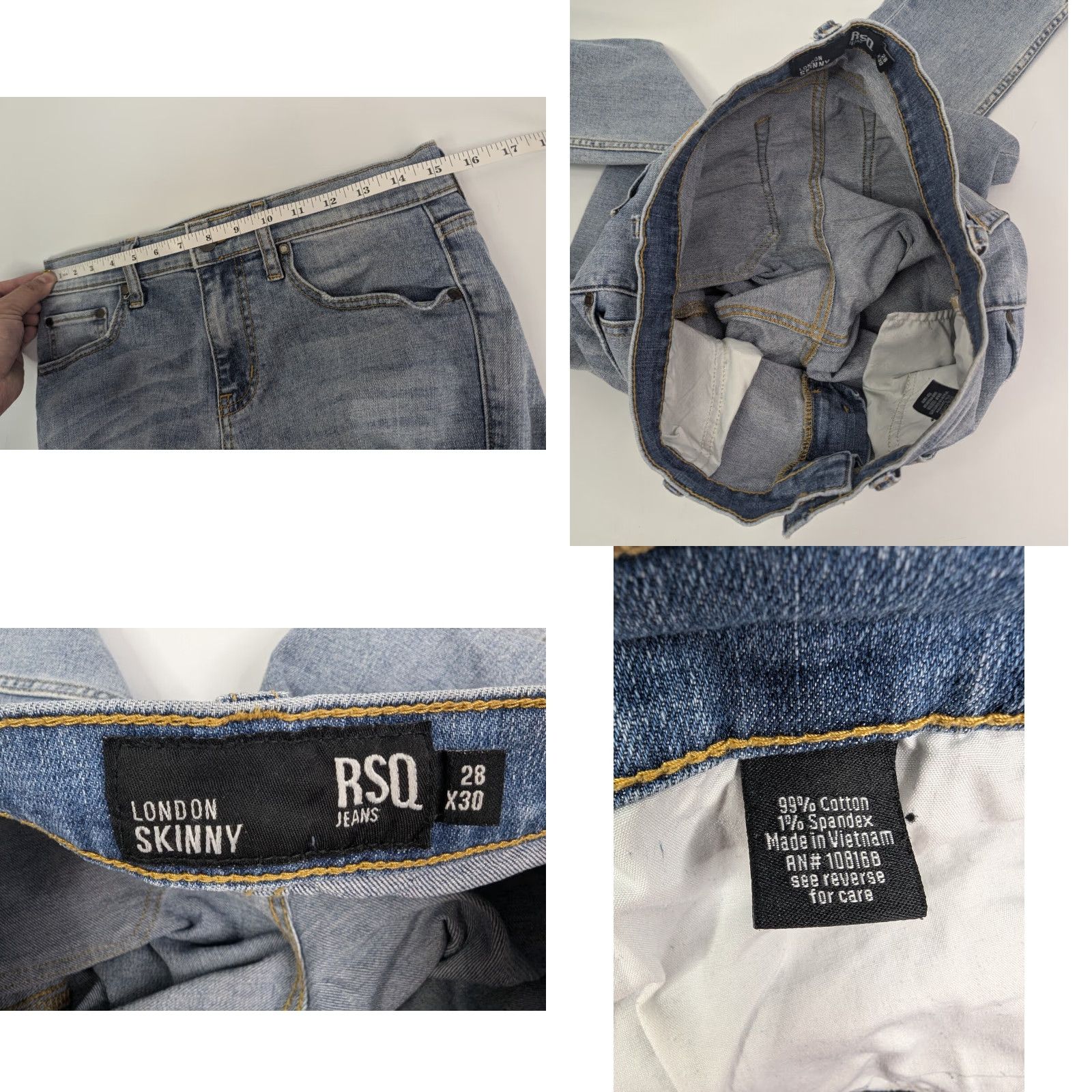 Rsq RSQ Jeans Mens Slim Low Rise 5-Pocket Denim Blue Light Wash Cotton 28x30 London Size US 28 / EU 44 - 8 Thumbnail