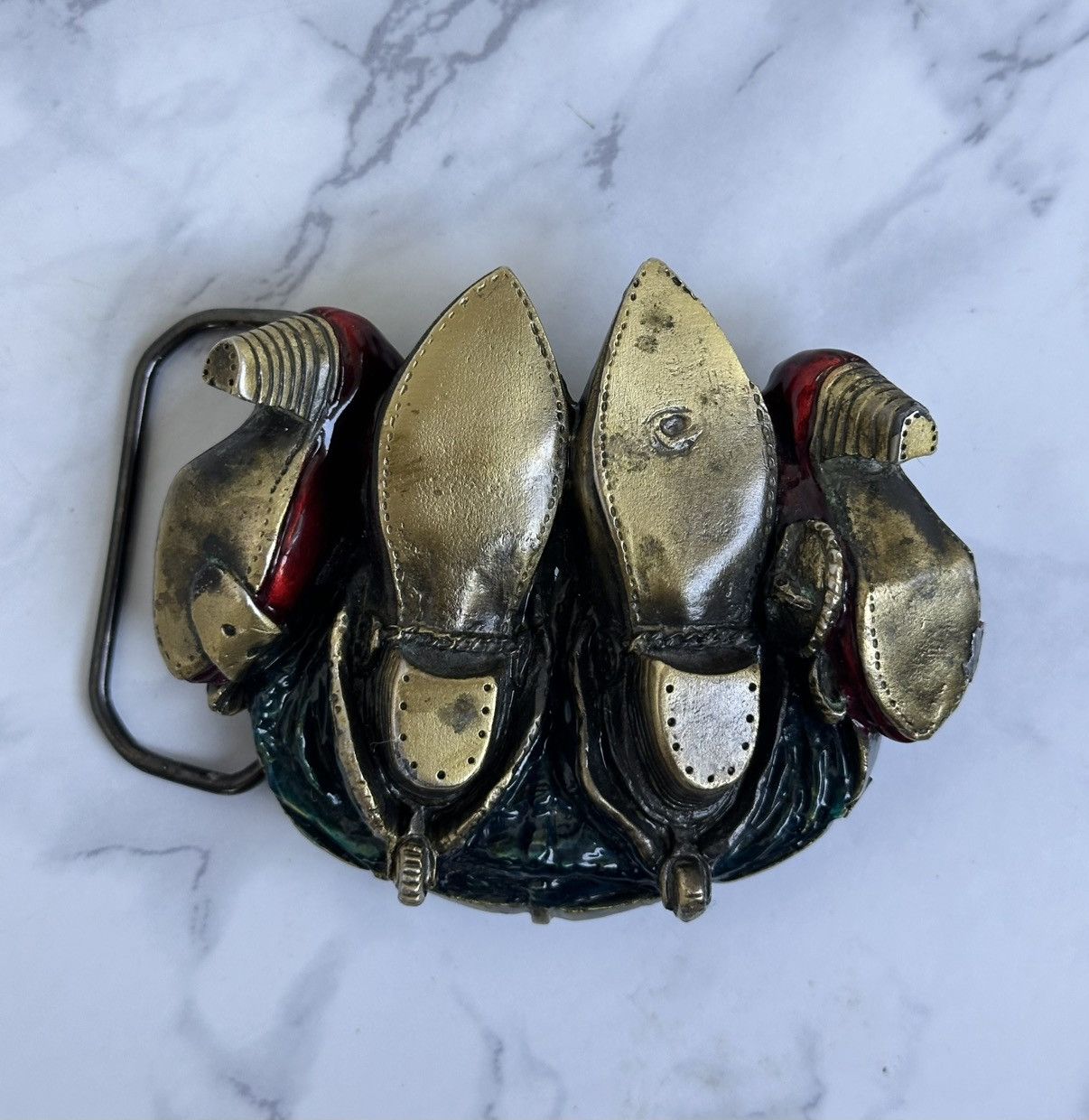 Vintage Vintage 1982s Brass Belt Buckle Knocking Boots Cowboy USA Size ONE SIZE - 1 Thumbnail
