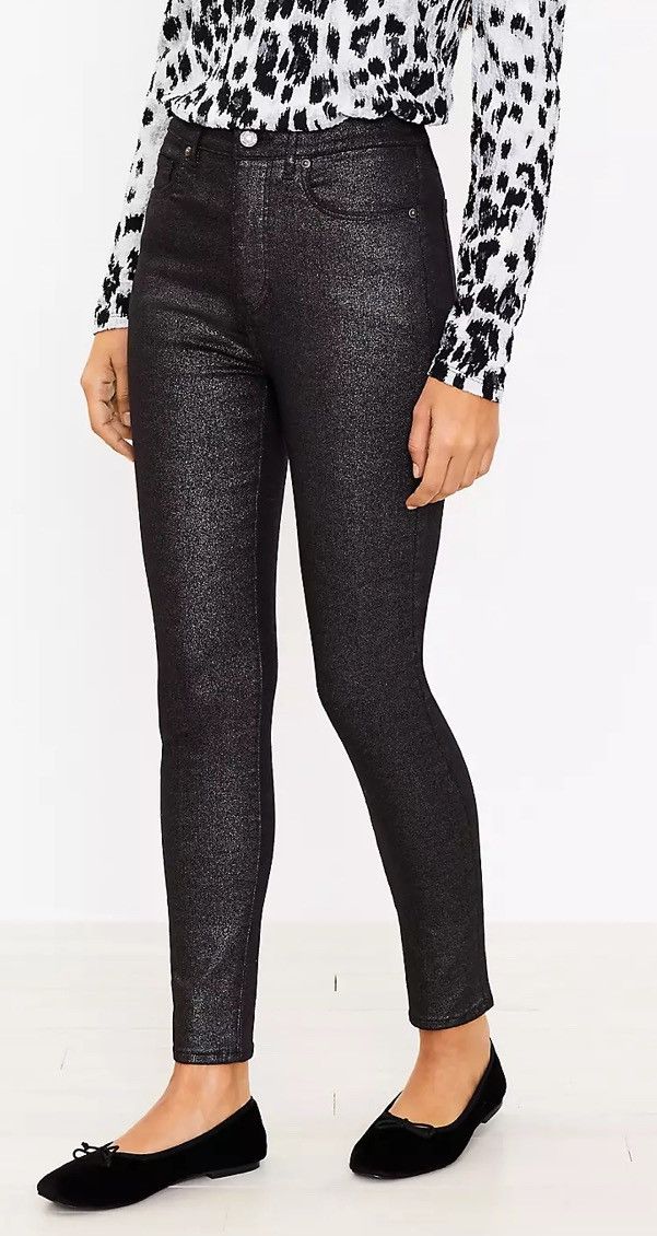 Loft LOFT Shimmer High Rise Skinny Jeans in Black Size 25" / US 0 / IT 36 - 2 Thumbnail