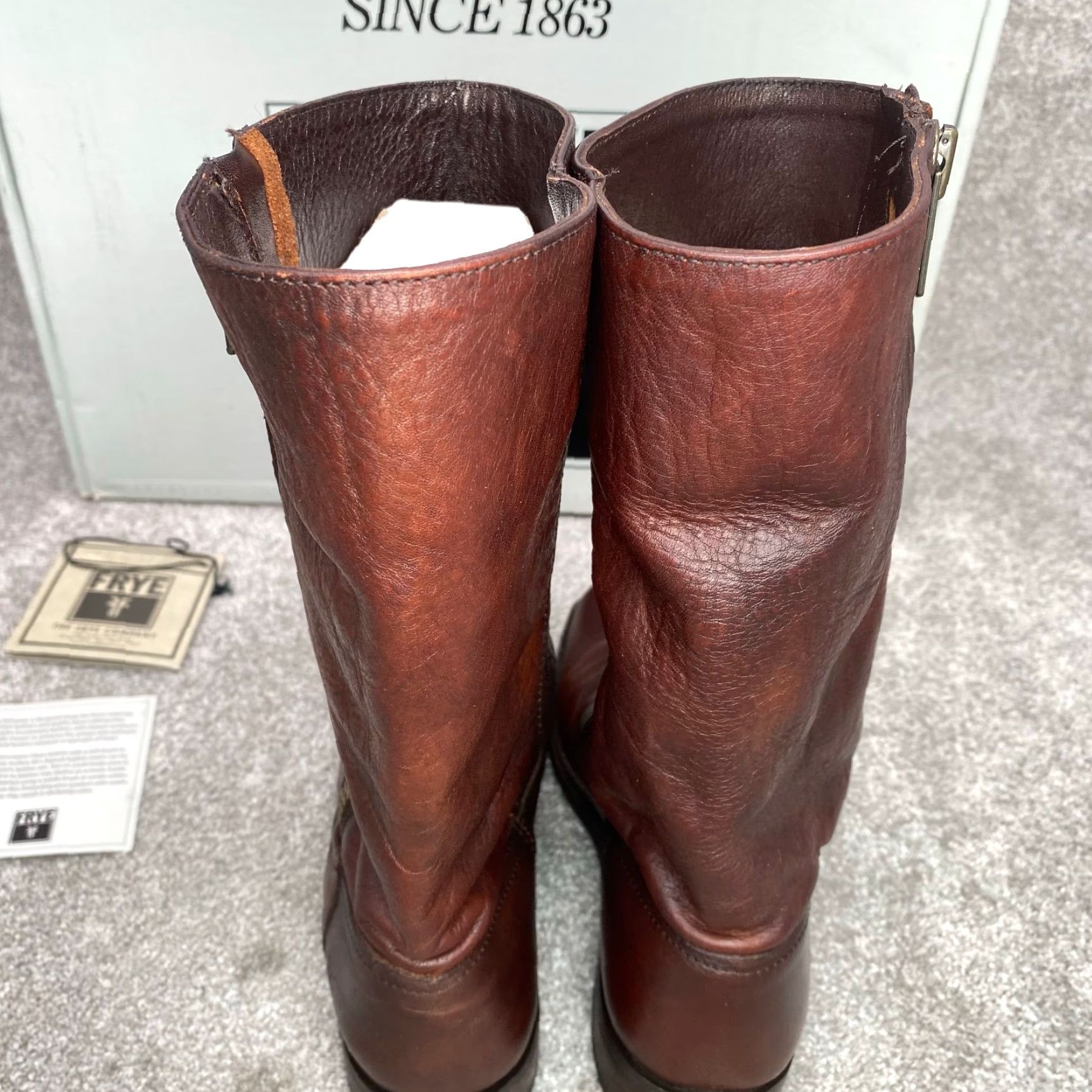 Frye Frye Heath Outside Zip Women's 6B Square Toe Boots Maple Brown Leather Mid-Calf Western Riding Footwear Adult Women Size US 6 / IT 36 - 7 Thumbnail