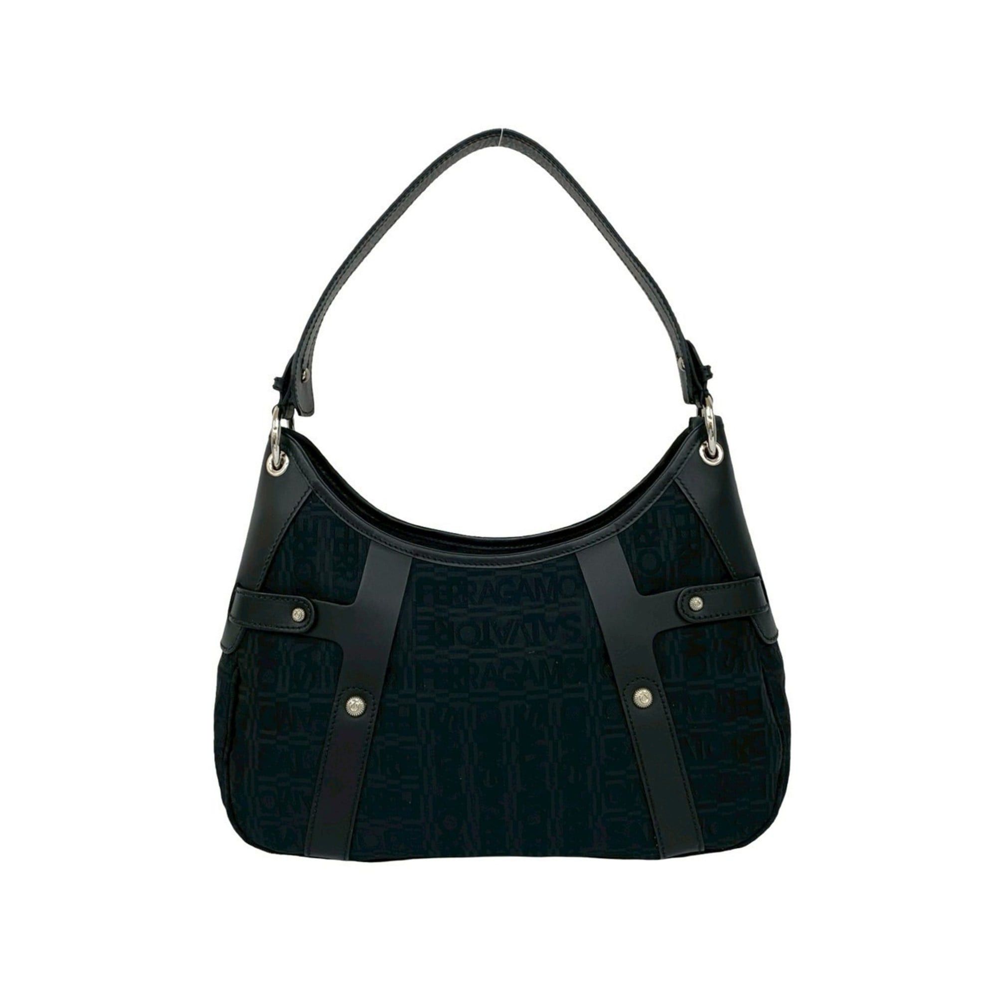 Salvatore Ferragamo Salvatore Ferragamo Leather Canvas One Semi Shoulder Bag, Black, 61503 Size ONE SIZE - 1 Thumbnail