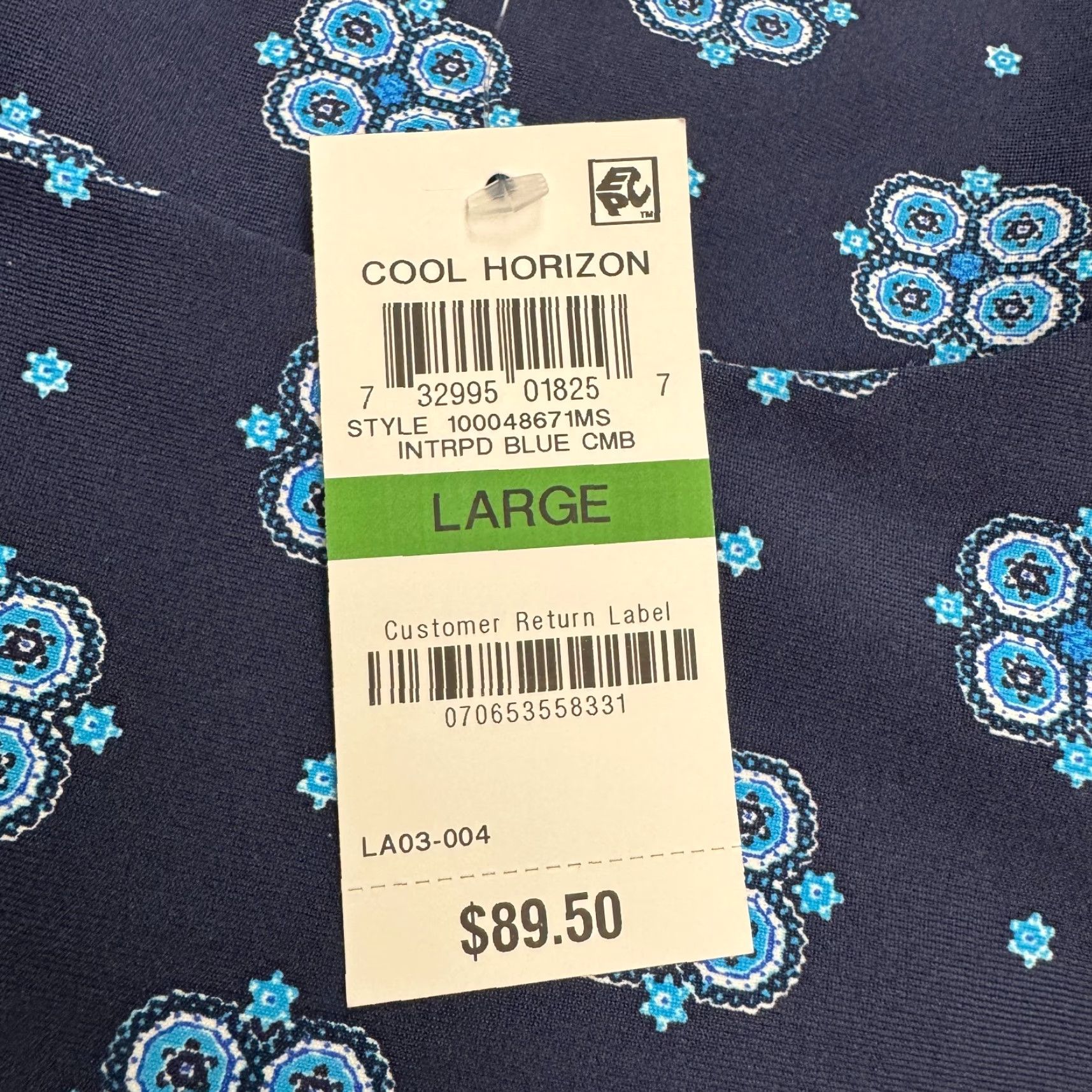 Charter Club Dress Womens Large Blue Border Print Shift Medallion