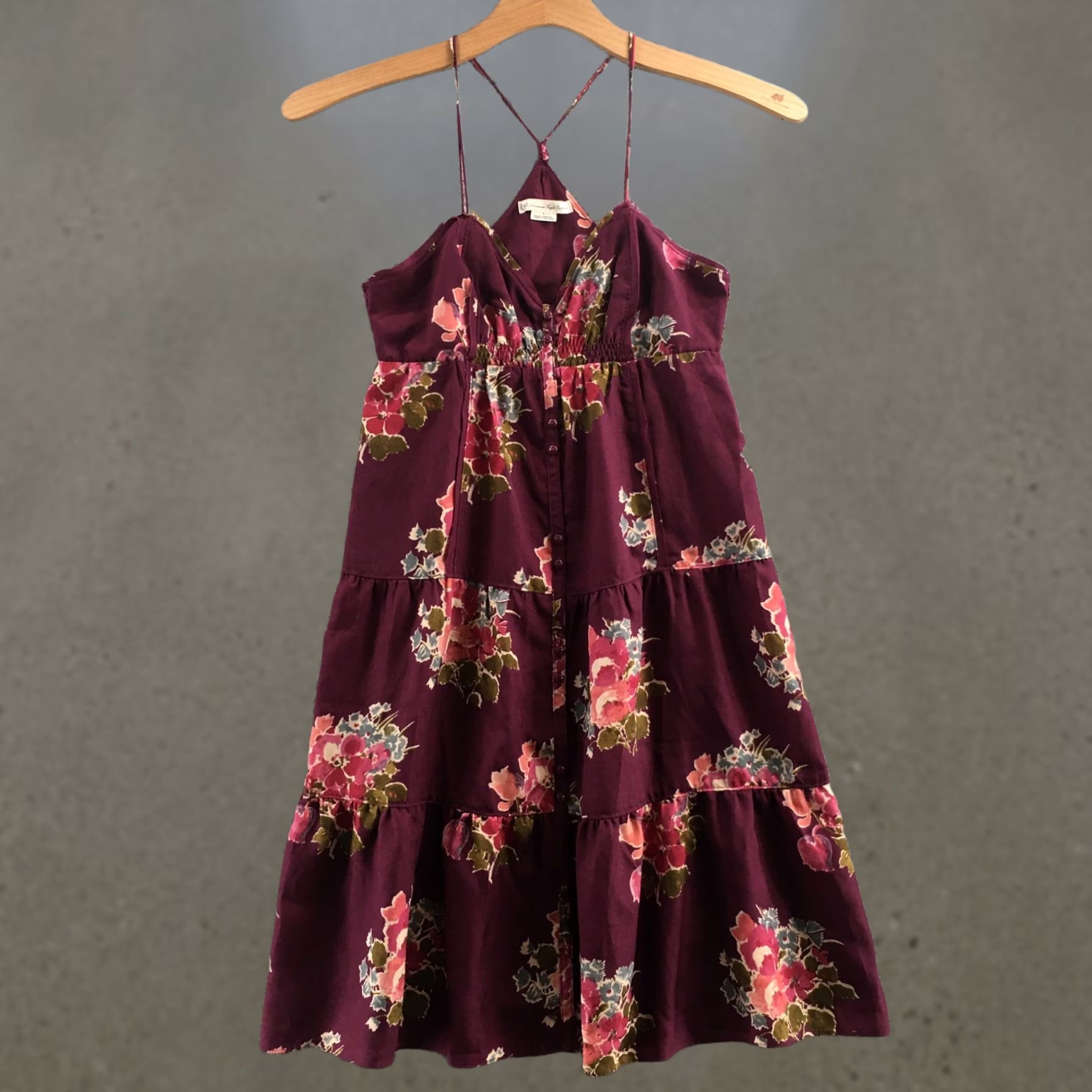 American Eagle Outfitters American Eagle Outfitters Dress Womens 6 Purple Floral Print A-Line Spaghetti Strap Sleeveless Casual Fit & Flare Knee Length Ladies Size M / US 6-8 / IT 42-44 - 1 Thumbnail