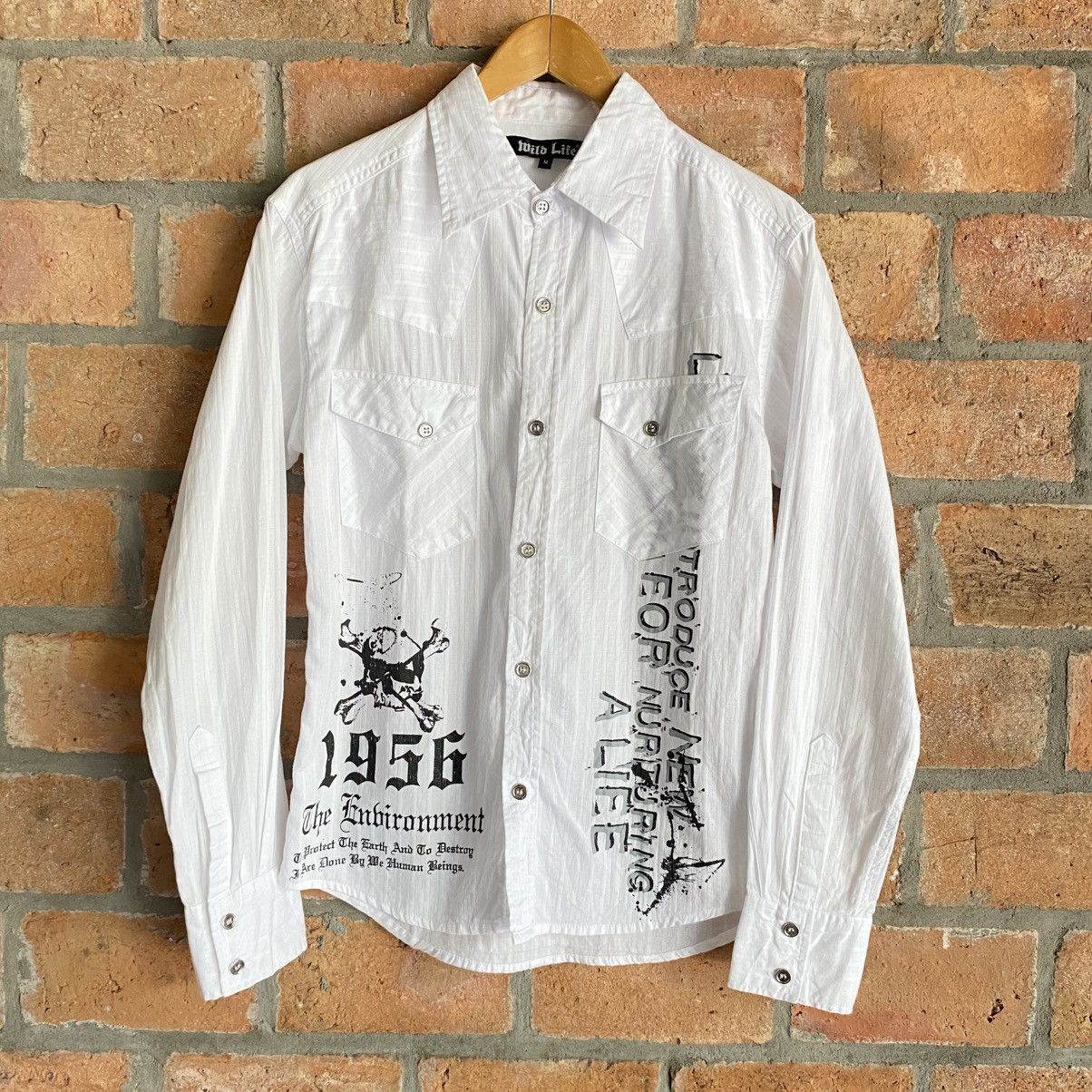 Japanese Brand Wild Life Y2K Punk White Graphic Print Shirt Size M / US 6-8 / IT 42-44 - 20 Thumbnail