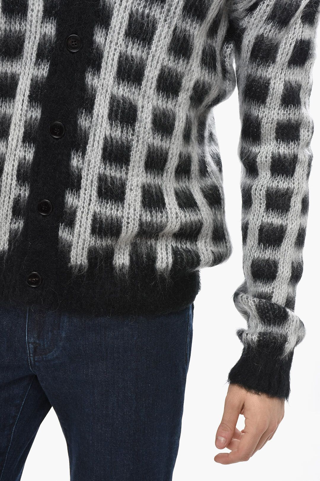 Marni og1mm0326 Mohair-Blend Check Cardigan in Black/White Size US M / EU 48-50 / 2 - 3 Thumbnail