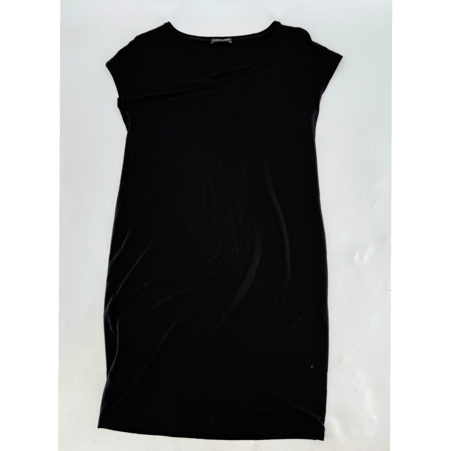 VINTAGE? No. Eileen Fisher Black V Neck Short Sleeve Midi Dress Womens XS