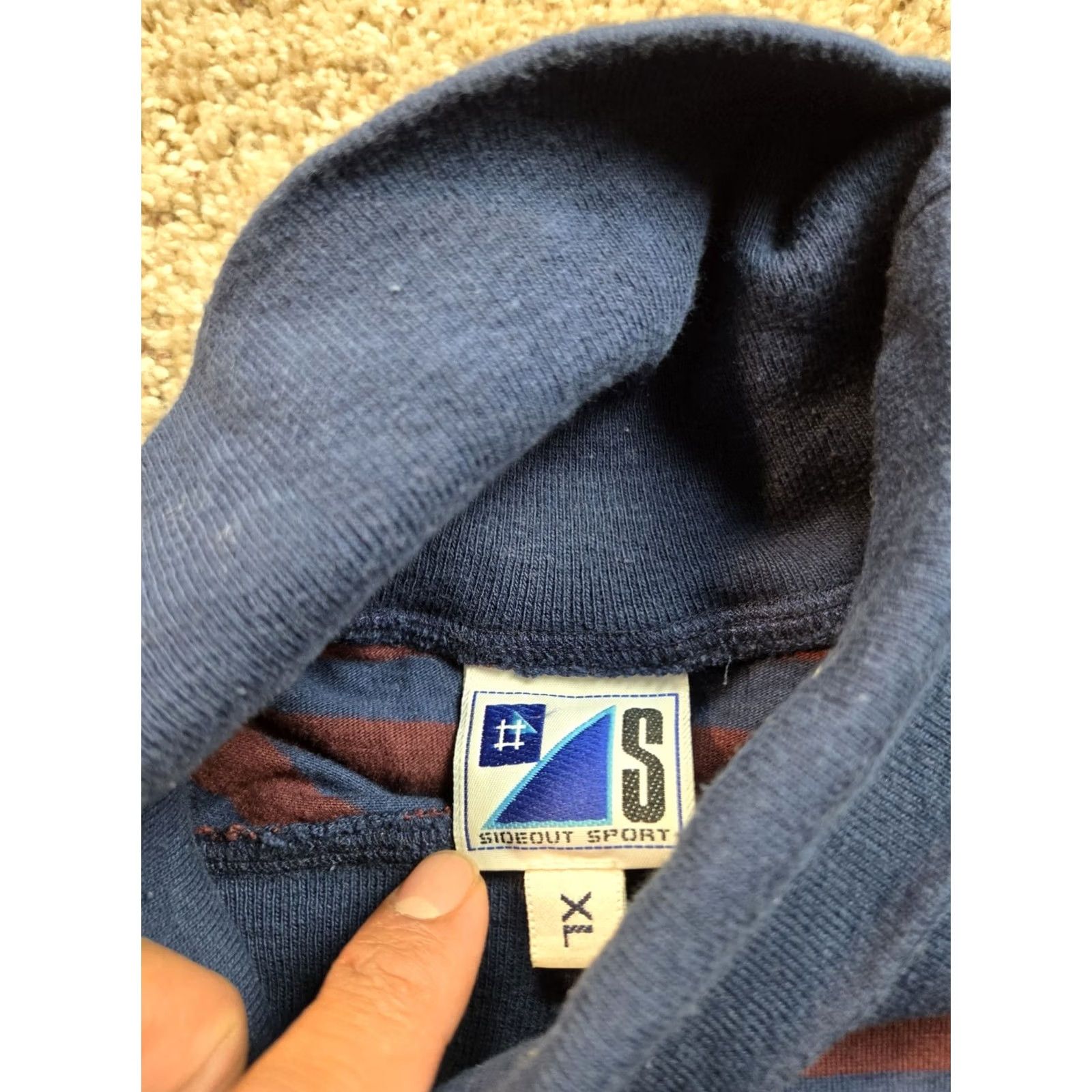 Sideout VINTAGE Sideout Shirt XL Mens Blue Striped Turtleneck Crest Logo USA 90s Boys? Size US XL / EU 56 / 4 - 6 Thumbnail
