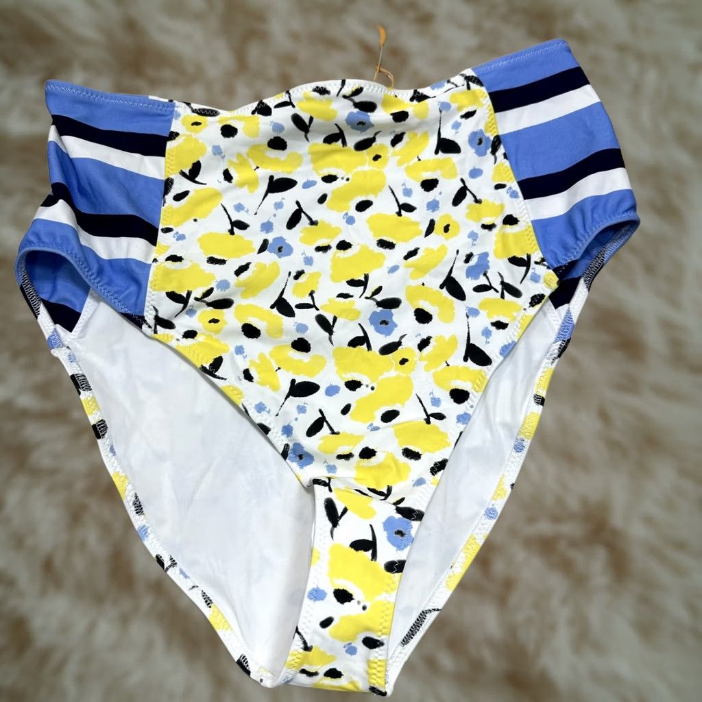 Tanya Taylor Tanya Taylor Swim Kaia Bikini Bottom Blue Yellow NWT Sz L Floral Stripe Womens Bottoms Size 36" / US 14 / IT 50 - 1 Thumbnail