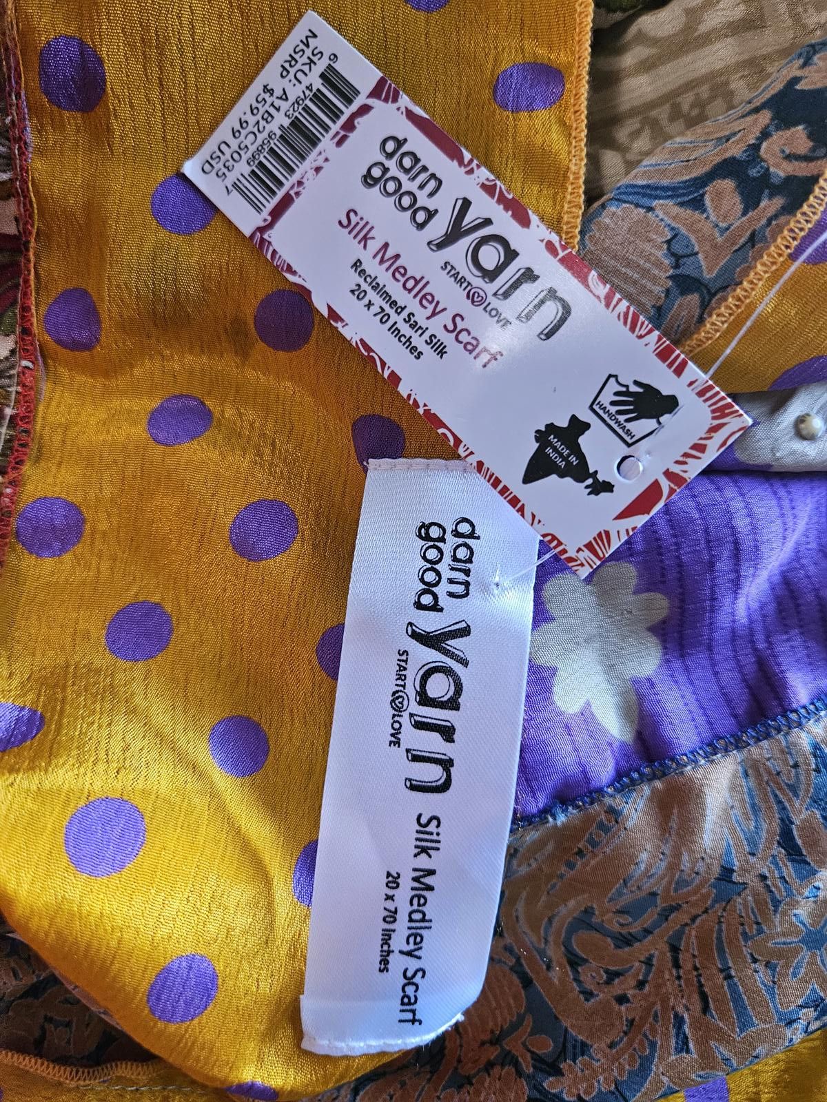 Designer 100% silk "patchwork" / "scrap" scarf, NWT Size ONE SIZE - 3 Thumbnail