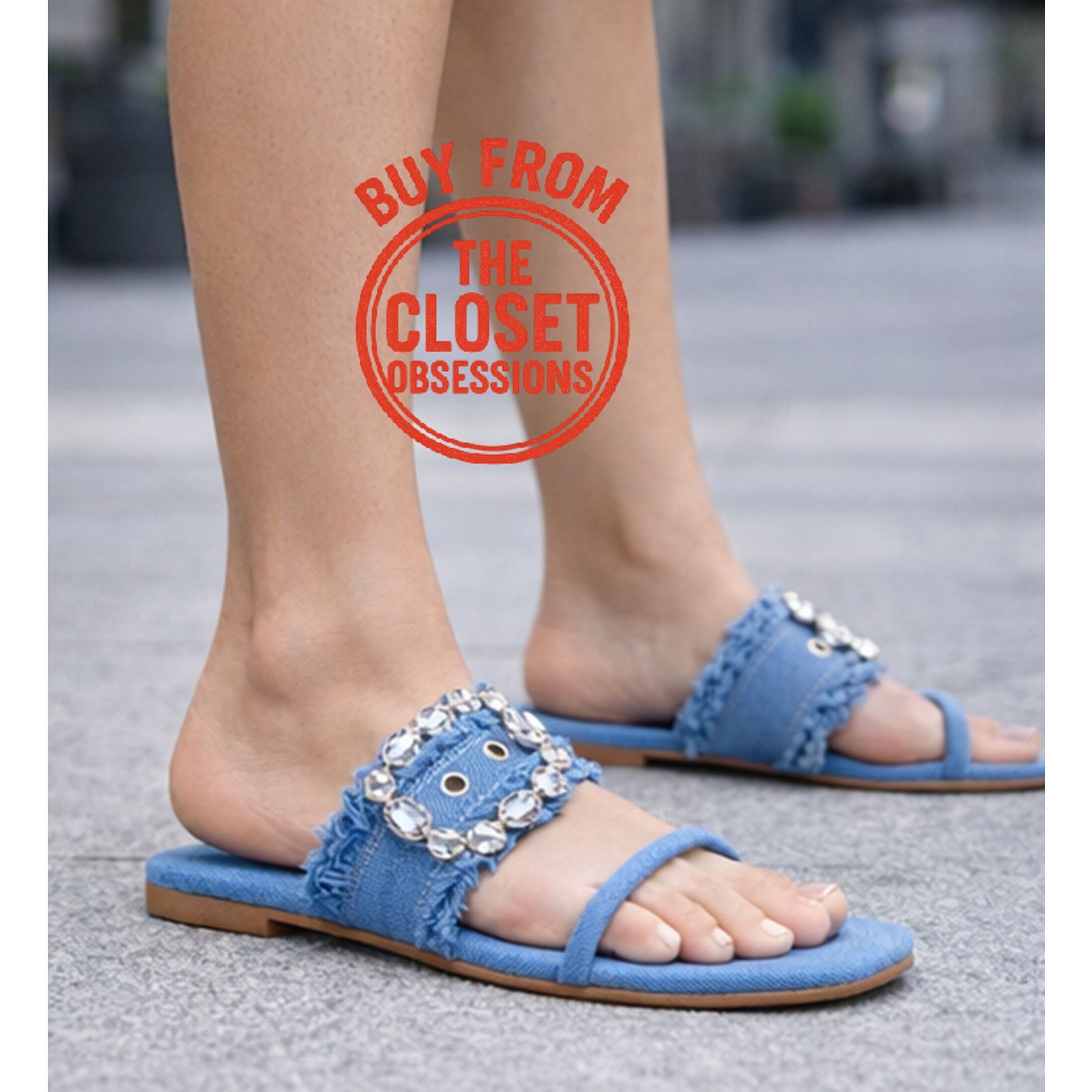 Zara ZARA Embellished Denim Slide Sandals NWT Size US 8 / IT 38 - 2 Thumbnail