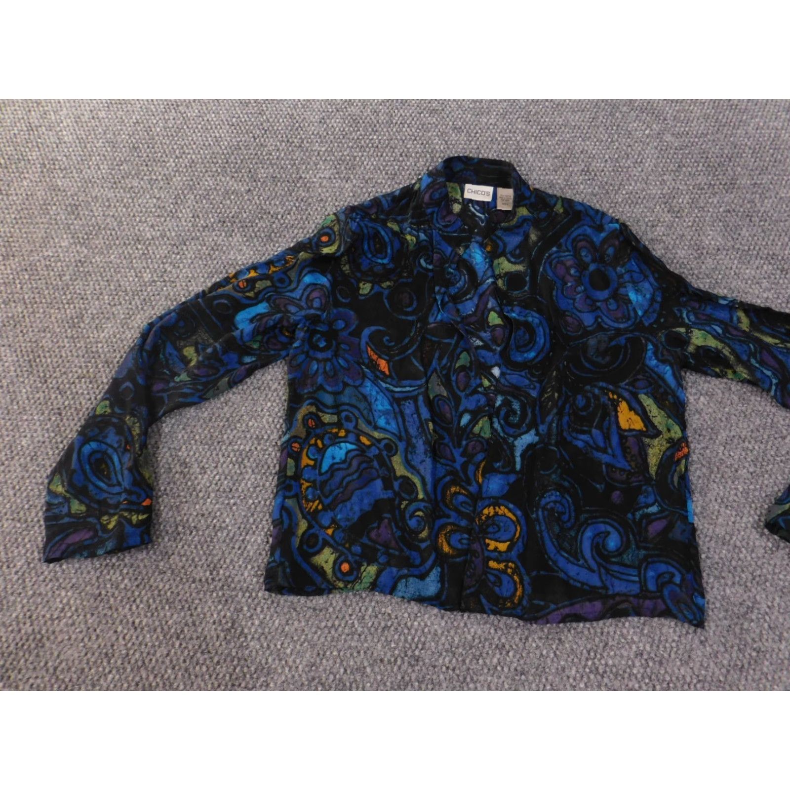 Vintage Chicos Blouse Shirt Womens 0 Blue Geometric Rayon Open Crew Neck Long Sleeve Open Casual Regular Vintage No Size XS / US 0-2 / IT 36-38 - 4 Thumbnail