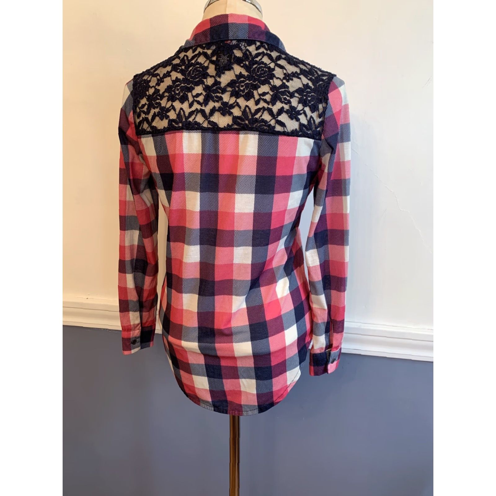 Vintage VINTAGE Polly & Esther Junior Women's Casual Plaid Button-Down Lace Back Shirt Image: Pink Size S / US 4 / IT 40 - 5 Thumbnail