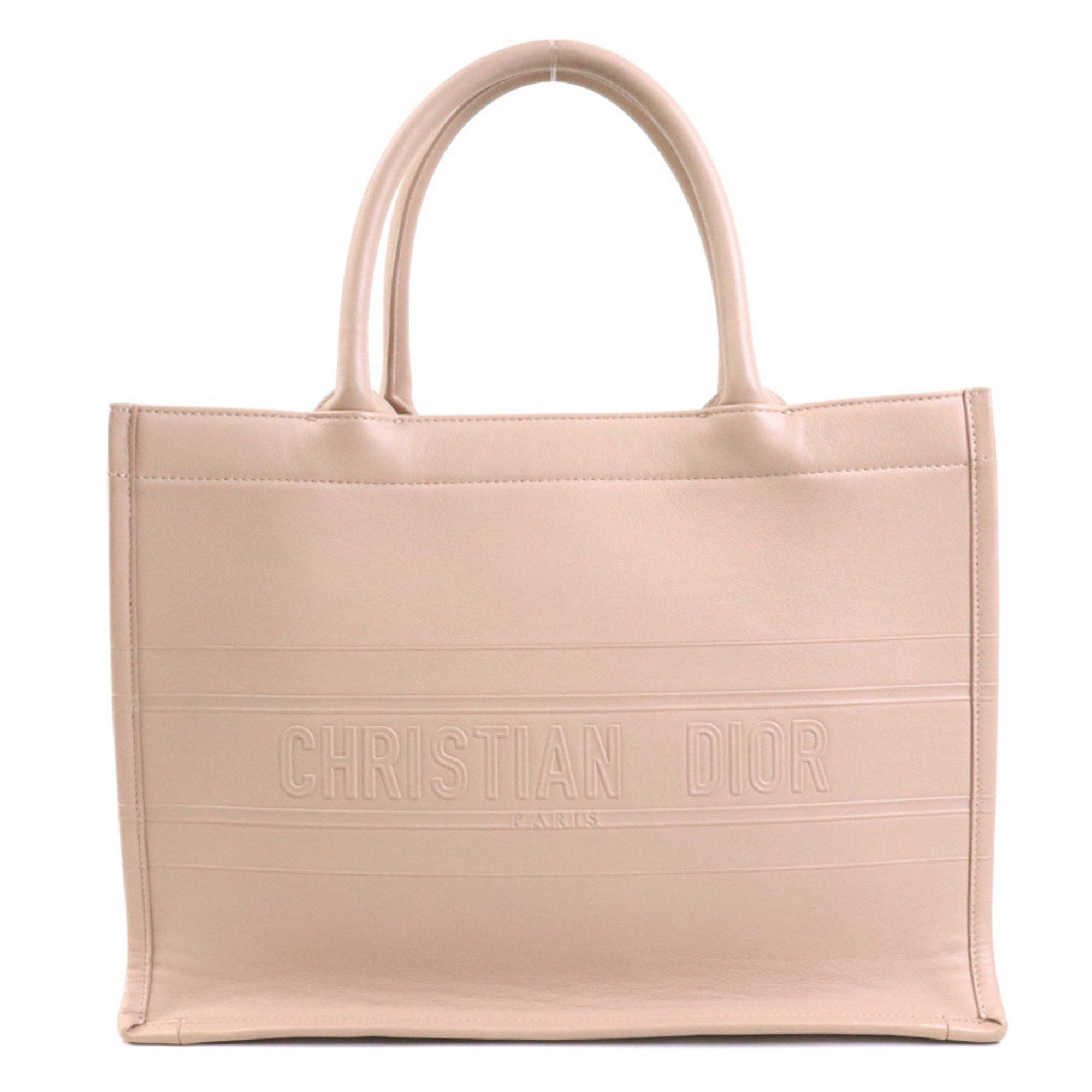 Christian Dior Handbag Tote Bag Book Leather Pink Beige Women's