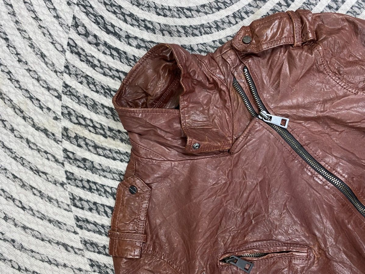 Japanese Brand Vtg Style Distressed Brown Biker Style Belted Leather Jacket Size US S / EU 44-46 / 1 - 8 Thumbnail