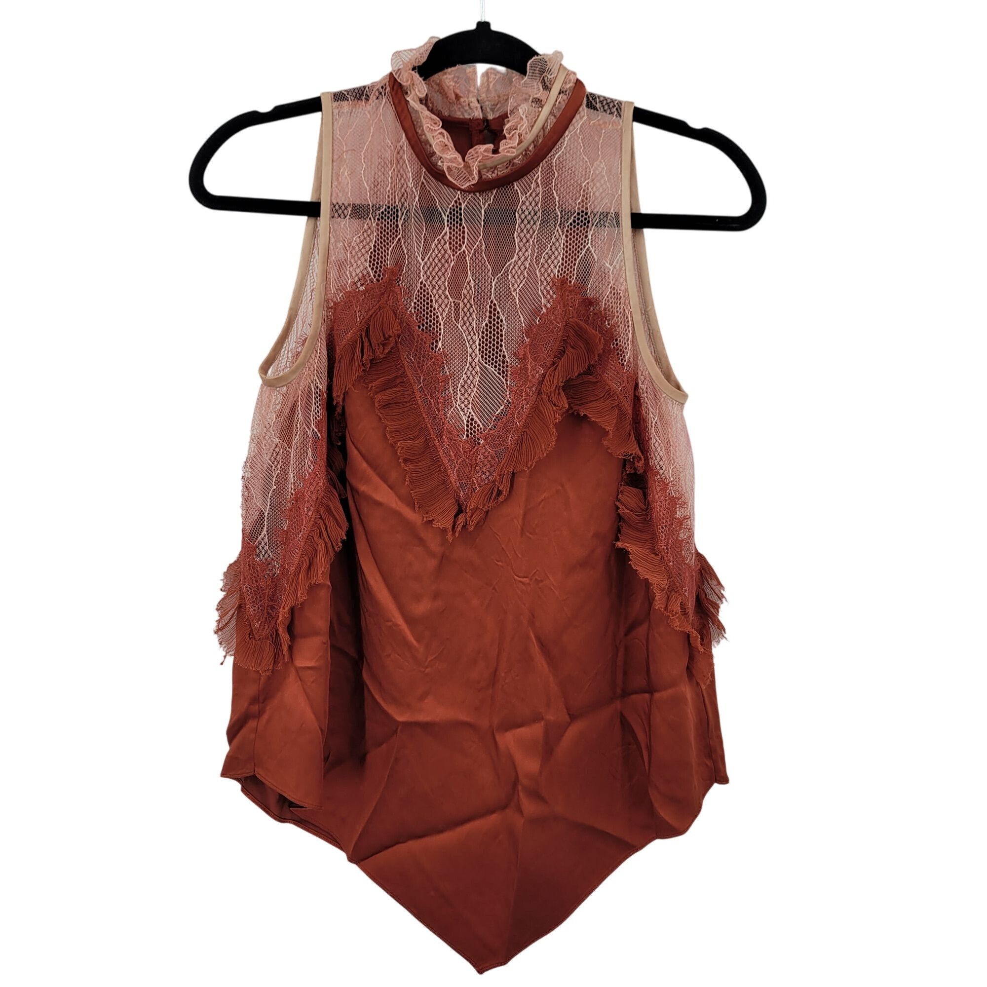 Jonathan Simkhai Jonathan Simkhai Feminine Ruffled Lace Top Blouse Sz M Rust Size M / US 6-8 / IT 42-44 - 2 Thumbnail