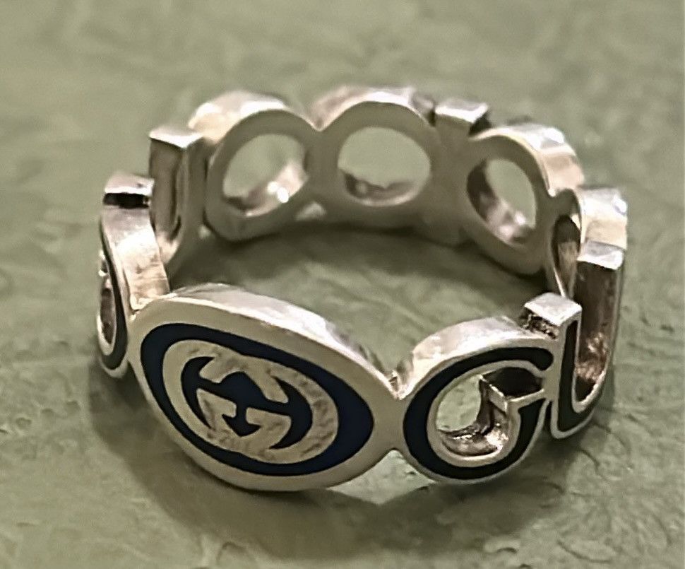Gucci Gucci Unisex Sterling Silver Interlocking GG Logo Ring Size ONE SIZE - 4 Thumbnail