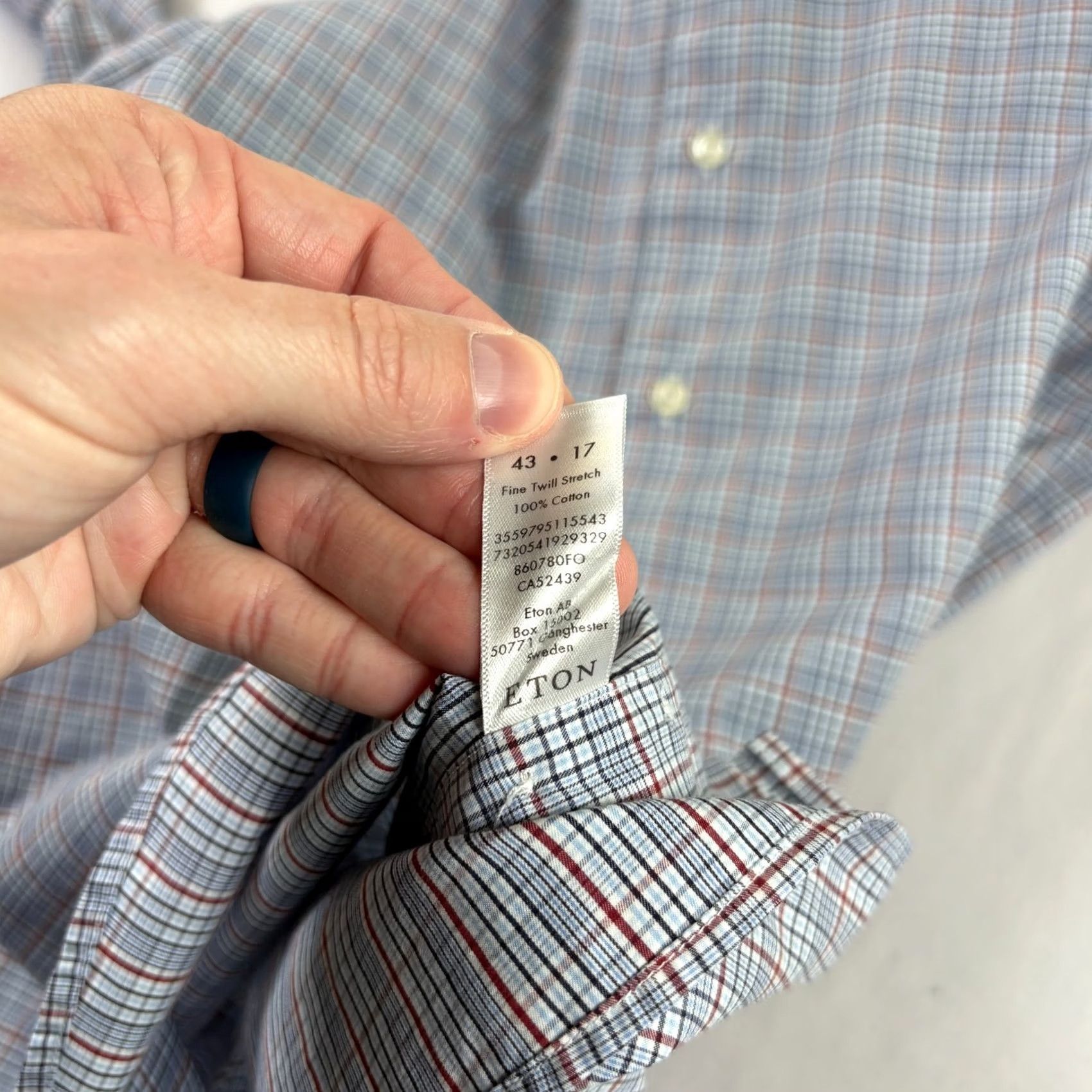 Eton Eton Shirt XL Blue Plaid Button-Up Long Sleeve Slim Fit Casual Mens Size US XL / EU 56 / 4 - 7 Thumbnail