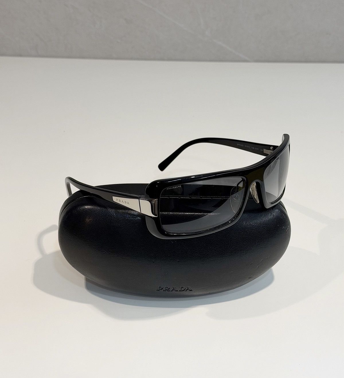 Prada PRADA Wrap Logo Sunglasses SPR23G Runway Black Silver Size ONE SIZE - 1 Thumbnail